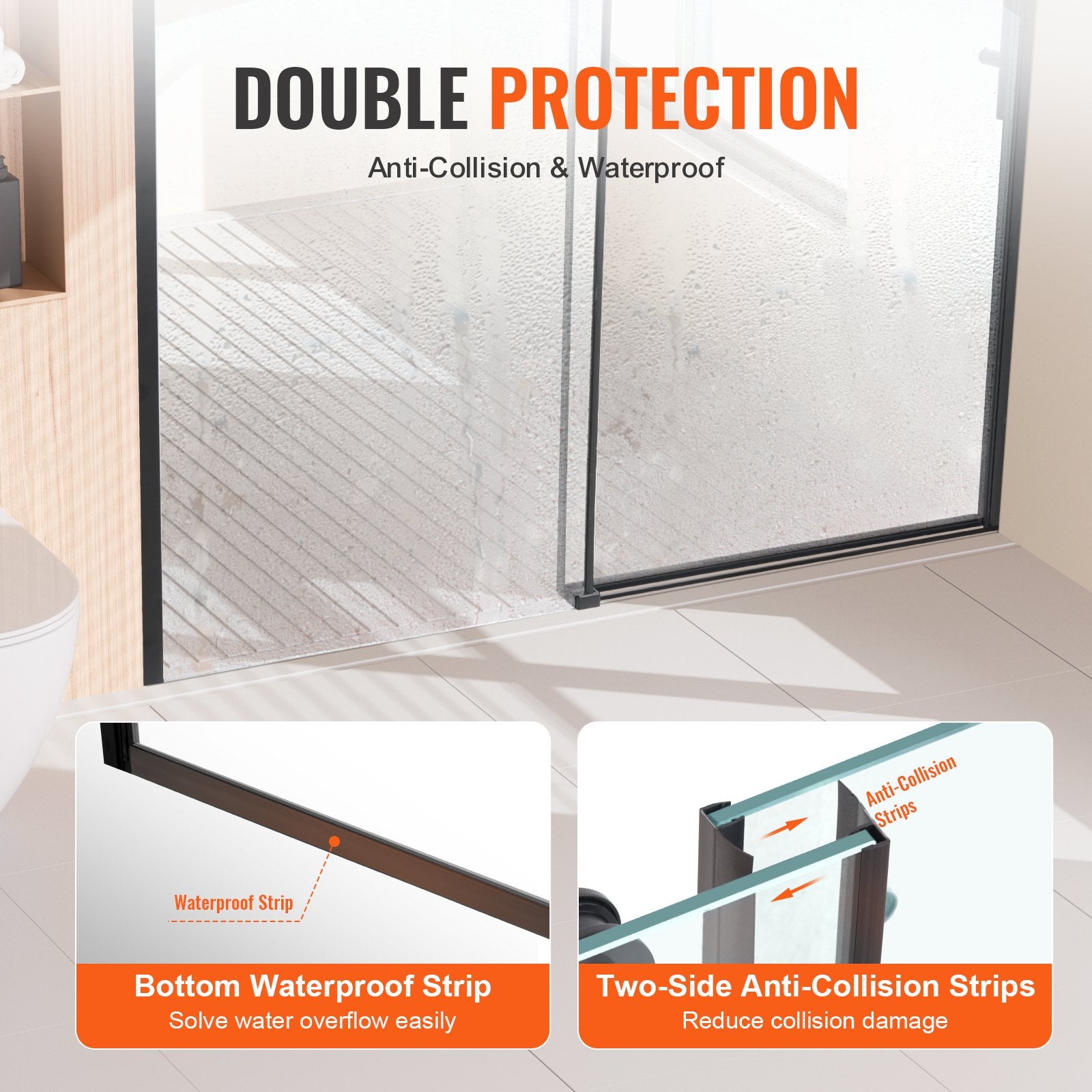 Frameless Matte Black Sliding Shower Door, 58-59 W x 75 H in, with 8mm Tempered Glass, Shatterproof, Stainproof, Waterproof and Durable Stainless Steel Hardware