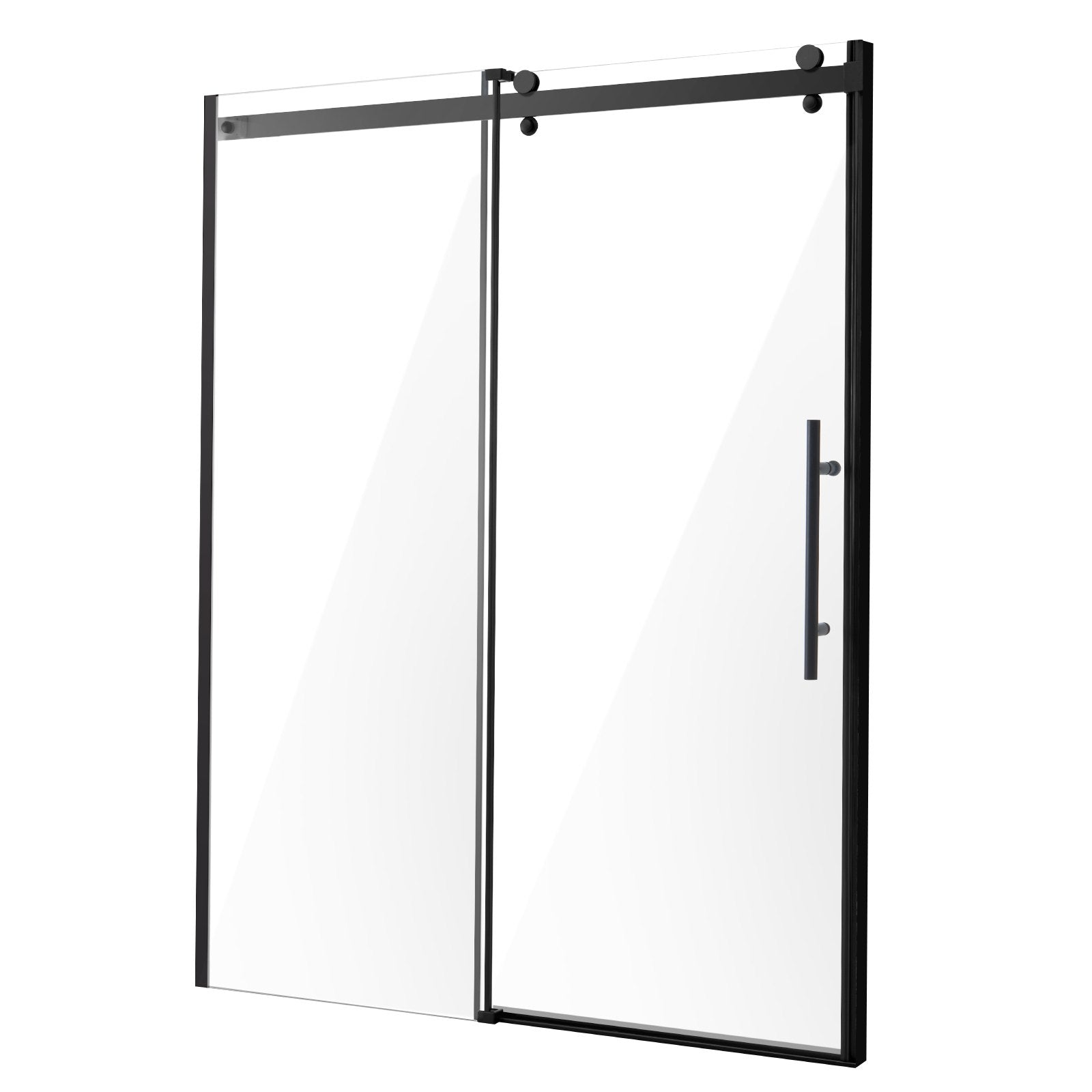 Frameless Matte Black Sliding Shower Door, 58-59 W x 75 H in, with 8mm Tempered Glass, Shatterproof, Stainproof, Waterproof and Durable Stainless Steel Hardware