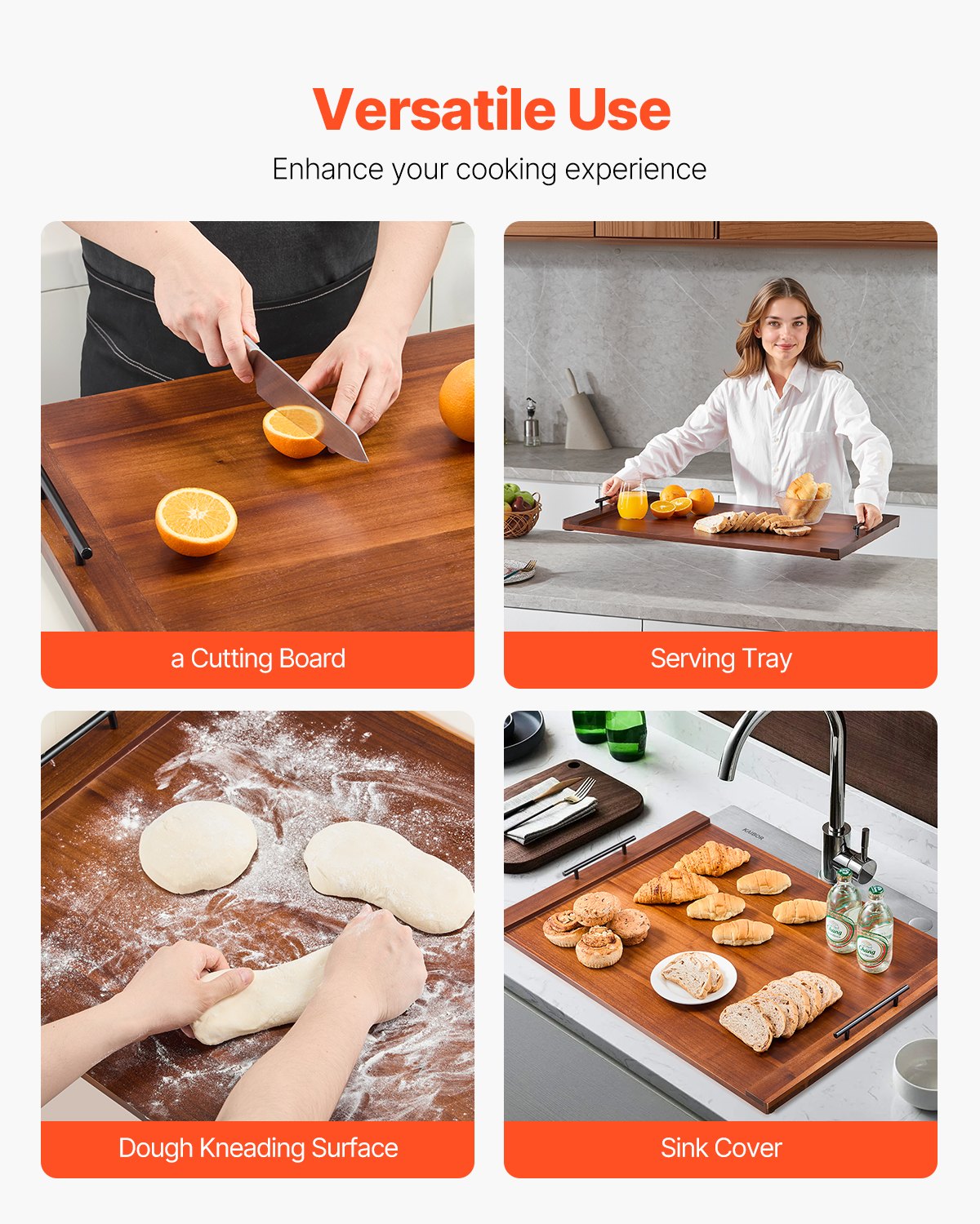 Acacia Wood Noodle Board Stove Top Cover - Versatile Cutting Board for Gas & Electric Stoves, RV & Sink Space Saver with Handles