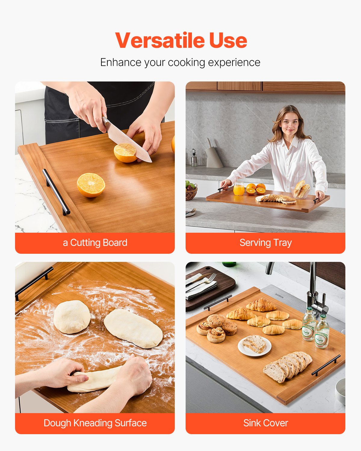 Expandable Pine Wood Noodle Board Stove Top Cover with Handles for Gas & Electric Stoves, RV & Kitchen Sink Counter Space Saver