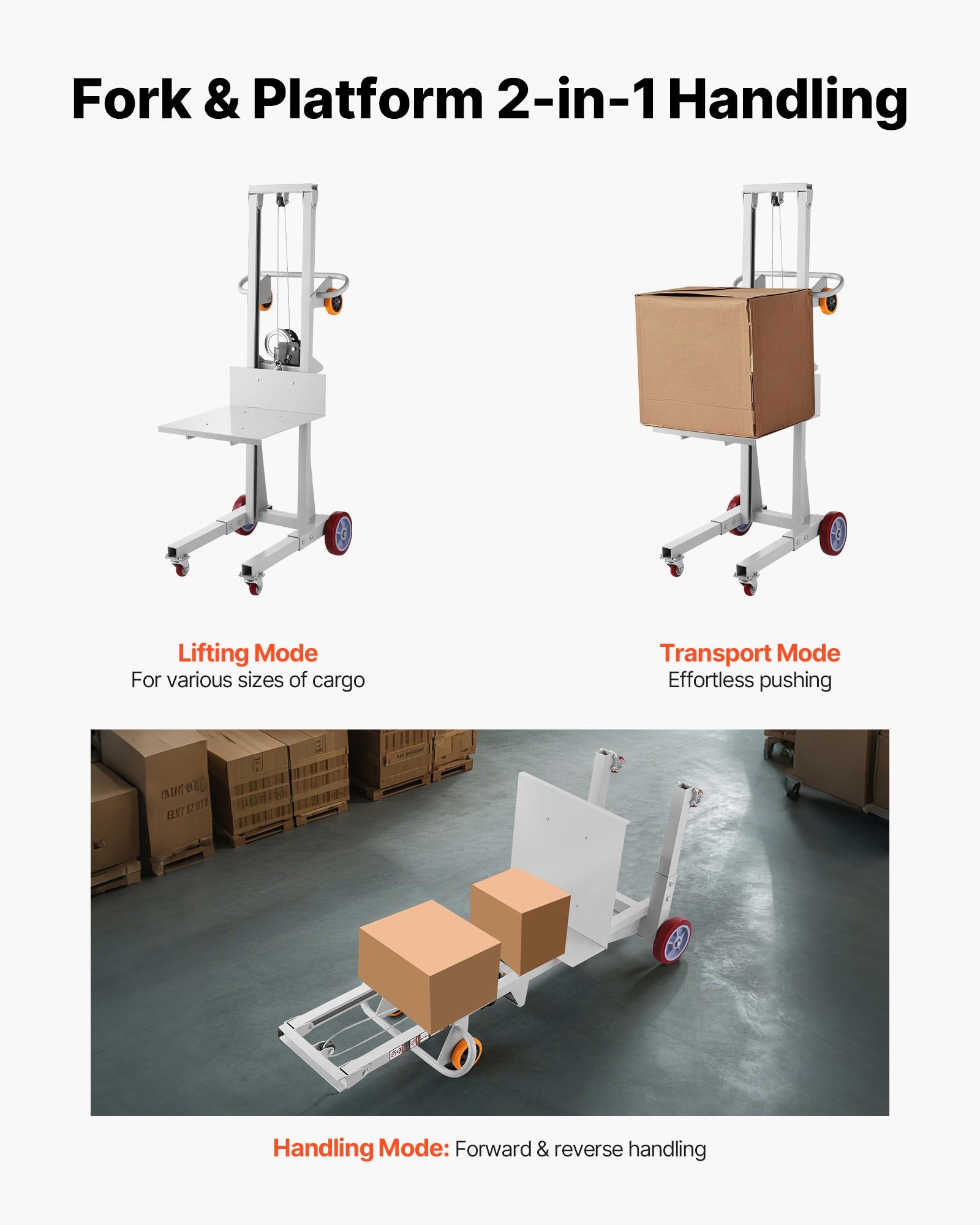 Heavy-Duty 400 lbs Capacity Material Lift Winch Stacker with Adjustable Plate, 51.1 in Max Height, Multifuntional Pallet Truck Dolly
