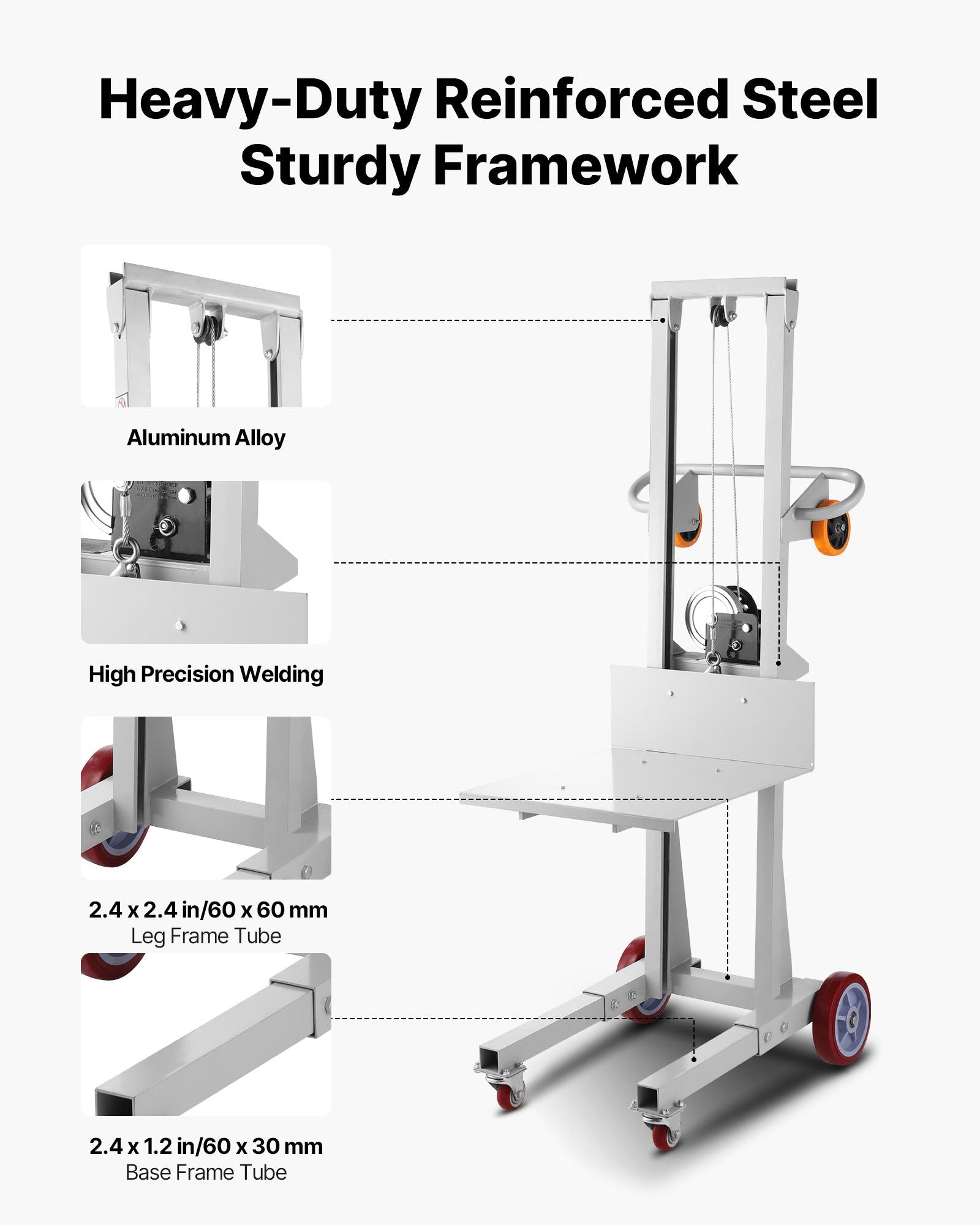 Heavy-Duty 400 lbs Capacity Material Lift Winch Stacker with Adjustable Plate, 51.1 in Max Height, Multifuntional Pallet Truck Dolly