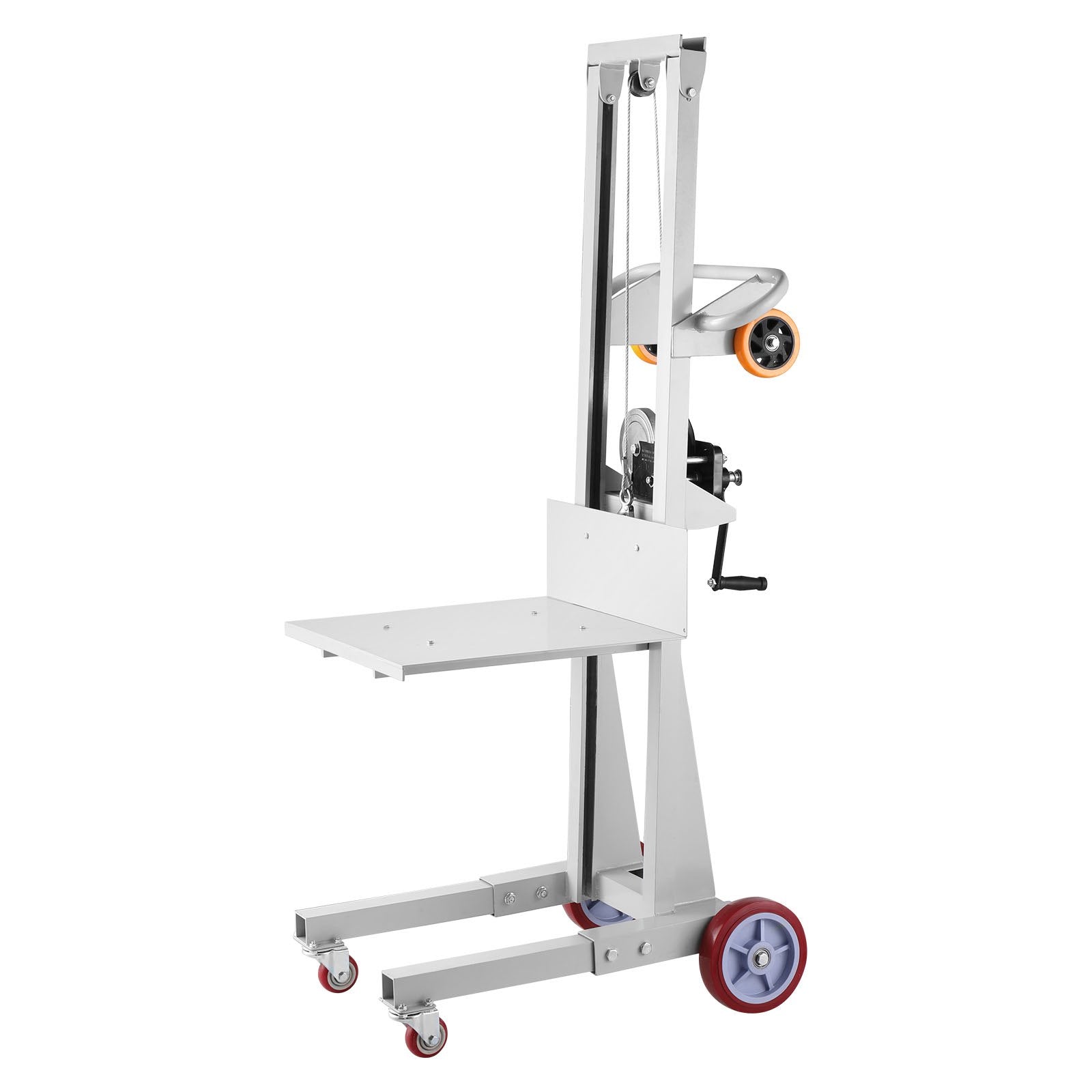 Heavy-Duty 400 lbs Capacity Material Lift Winch Stacker with Adjustable Plate, 51.1 in Max Height, Multifuntional Pallet Truck Dolly