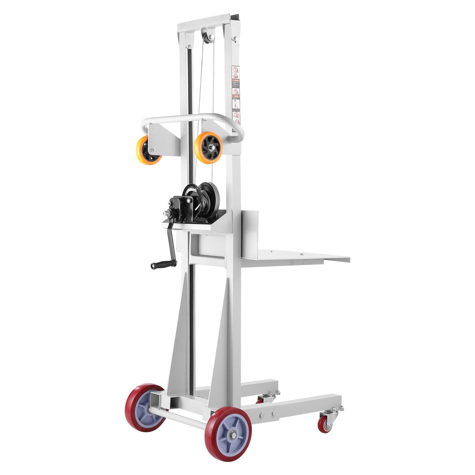 Heavy-Duty 400 lbs Capacity Material Lift Winch Stacker with Adjustable Plate, 51.1 in Max Height, Multifuntional Pallet Truck Dolly