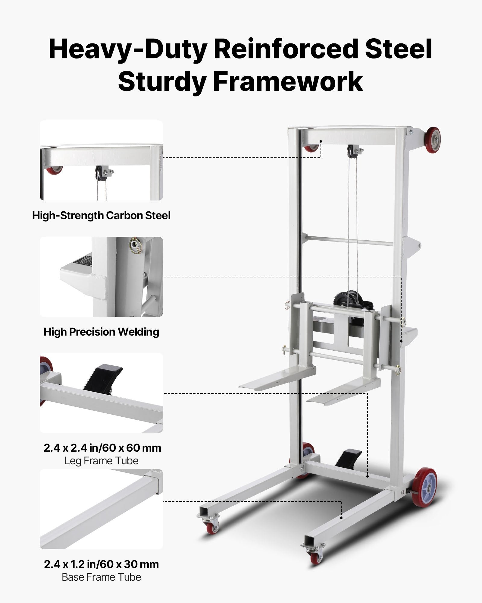 High-Capacity Manual Winch Stacker with Wheels, 551 lbs Load, 70 in Lift Height, Versatile Pallet Truck Dolly with Adjustable Fork