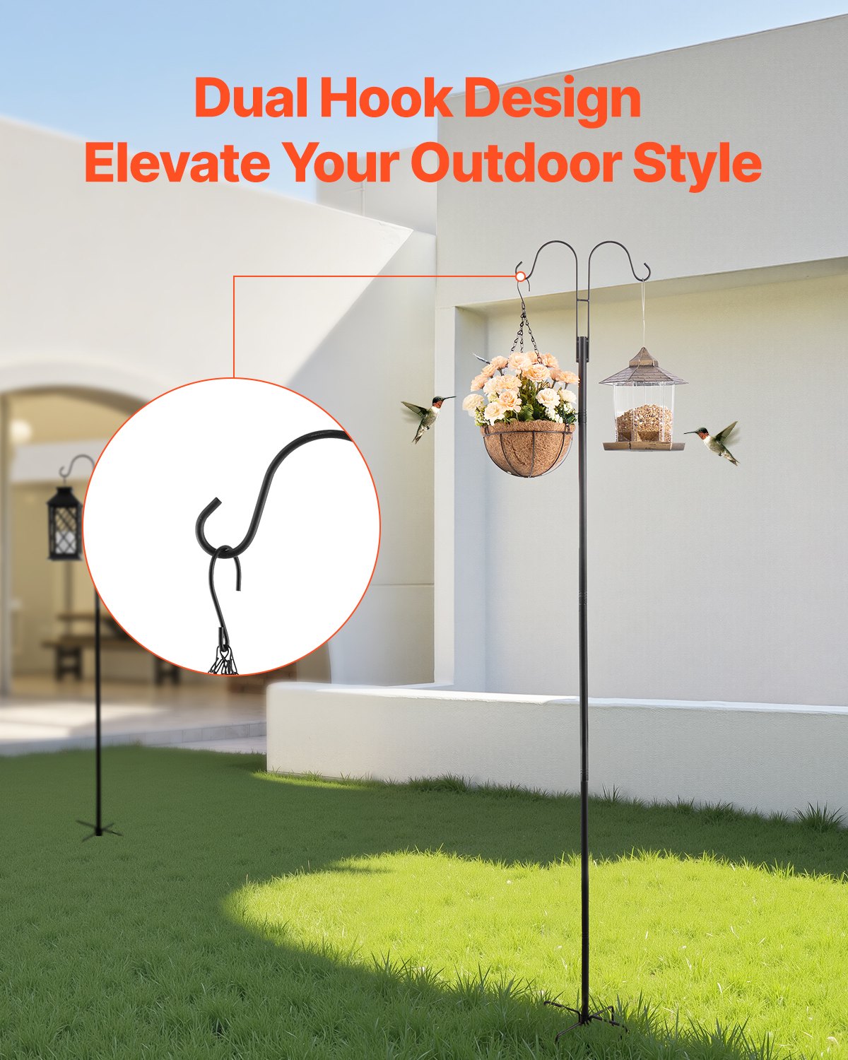 8 Pack Heavy Duty Double Shepherds Hooks, 108 Inch Garden Poles for Bird Feeders, Hummingbird Feeders, Plant Baskets, Solar Lights, and Wind Chimes