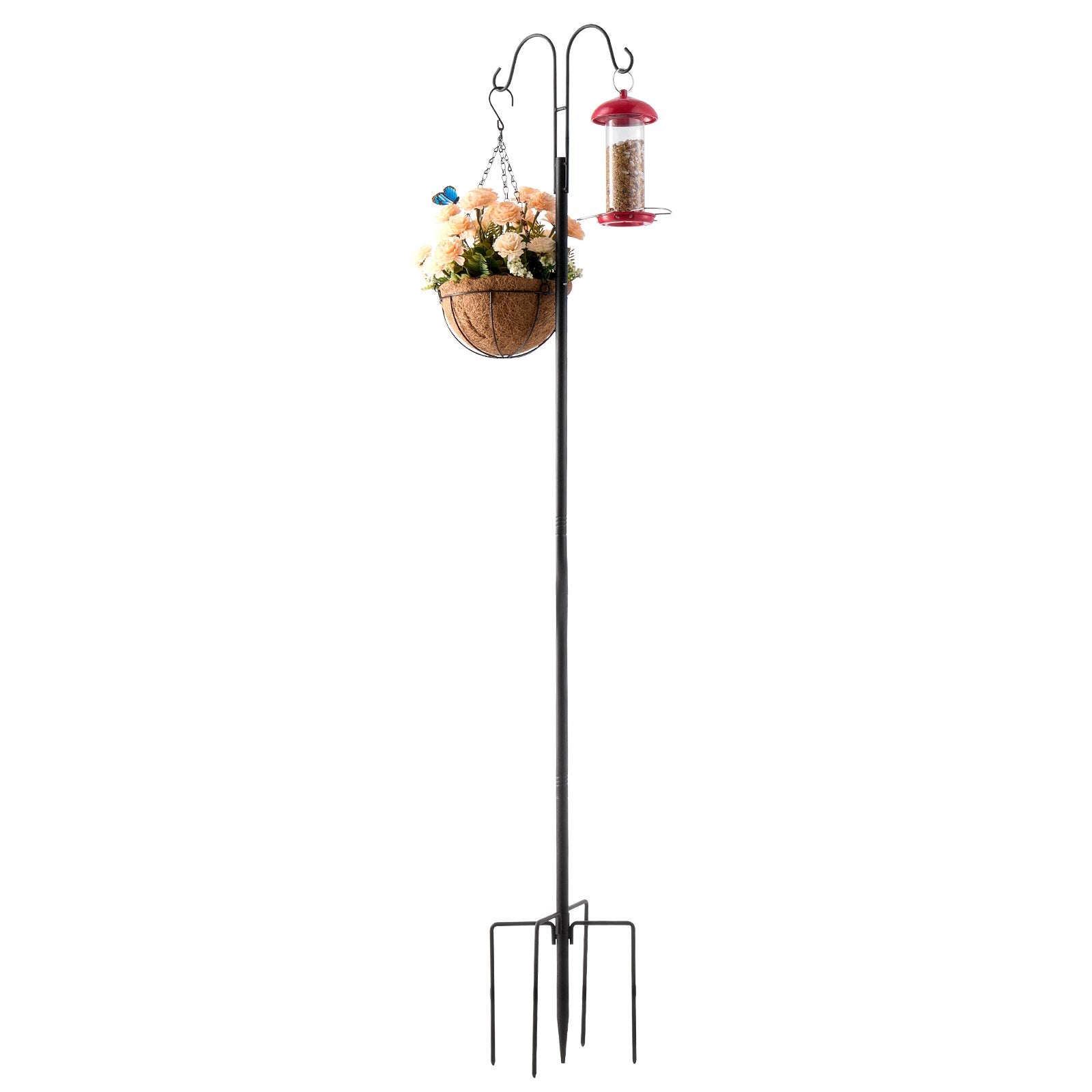 8 Pack 60 Inch Double Shepherds Hooks for Hanging Hummingbird Feeders, Plant Baskets, Solar Lanterns, Wind Chimes - Heavy Duty, Rust-Resistant Bird Feeder Poles with Adjustable Height, Easy Installation, and High-Quality Steel Construction