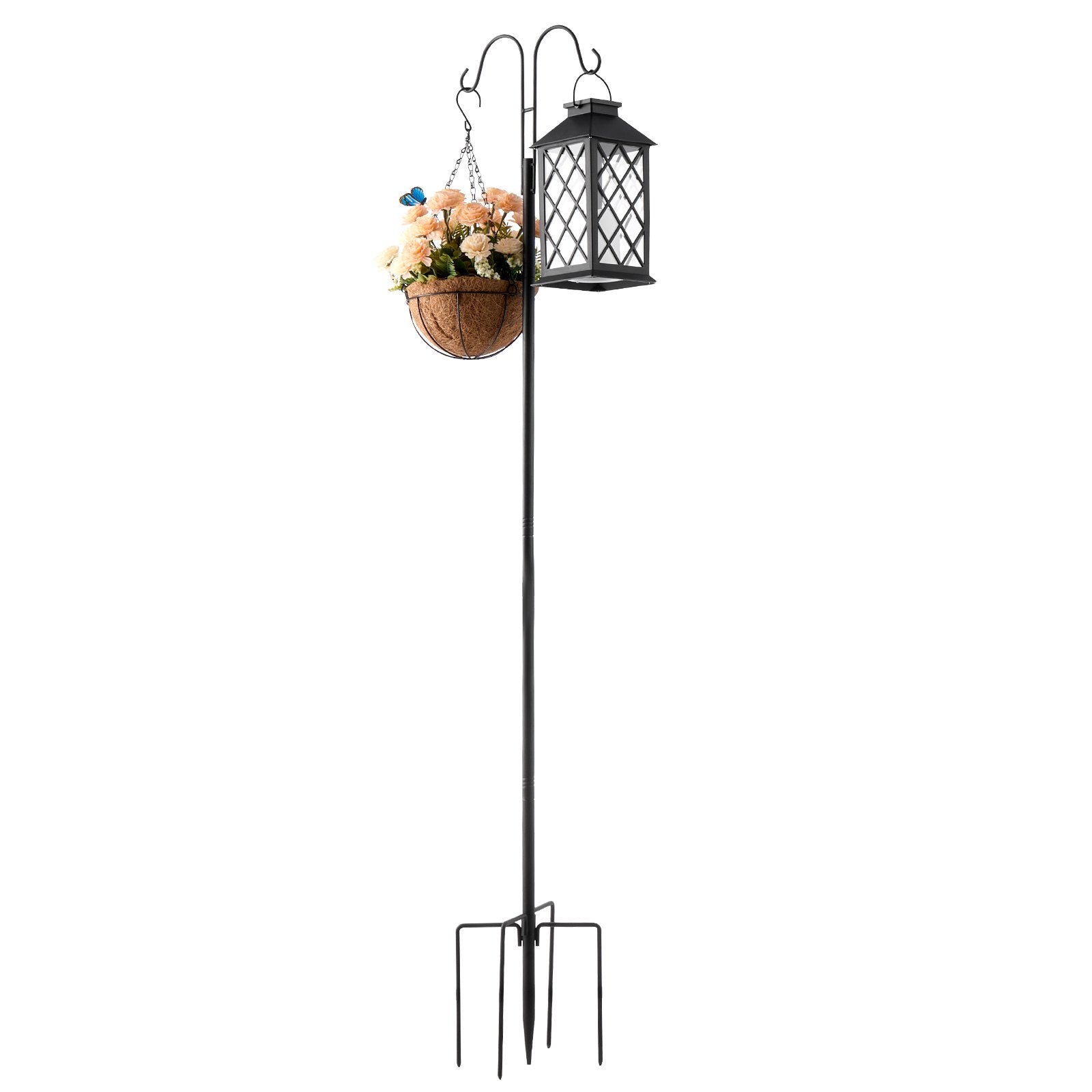8 Pack 60 Inch Double Shepherds Hooks for Hanging Hummingbird Feeders, Plant Baskets, Solar Lanterns, Wind Chimes - Heavy Duty, Rust-Resistant Bird Feeder Poles with Adjustable Height, Easy Installation, and High-Quality Steel Construction