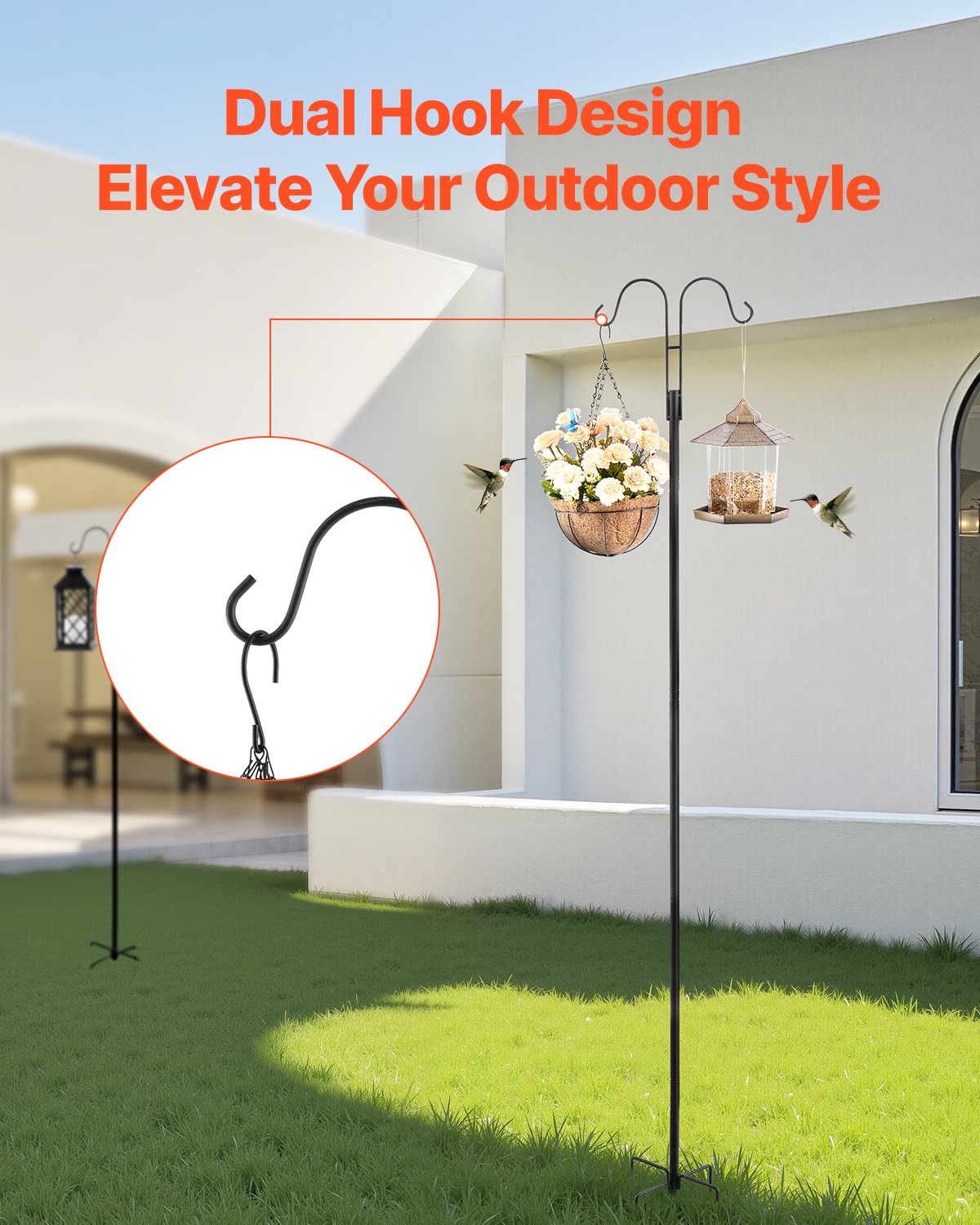 Robust 8-Pack Double Shepherds Hooks: 76-Inch Heavy Duty Garden Poles for Hummingbird Feeders, Plant Baskets & Solar Lights