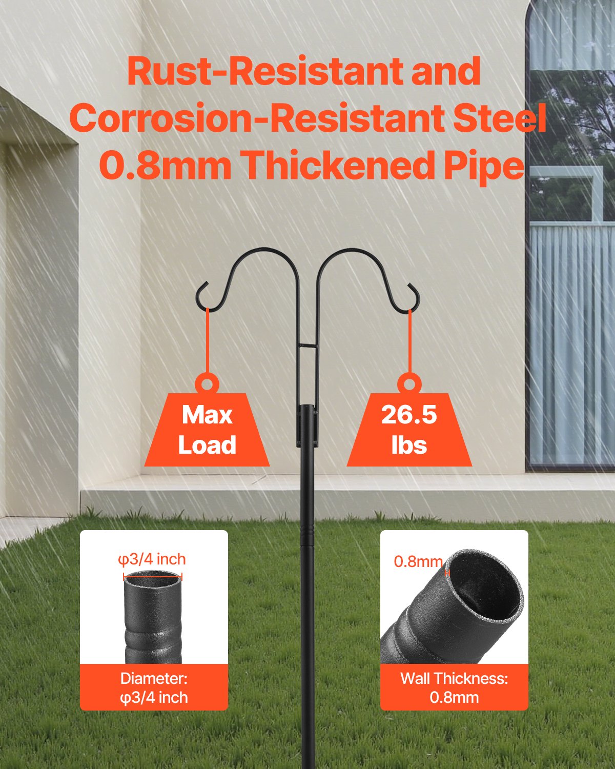 Robust 8-Pack Double Shepherds Hooks: 76-Inch Heavy Duty Garden Poles for Hummingbird Feeders, Plant Baskets & Solar Lights