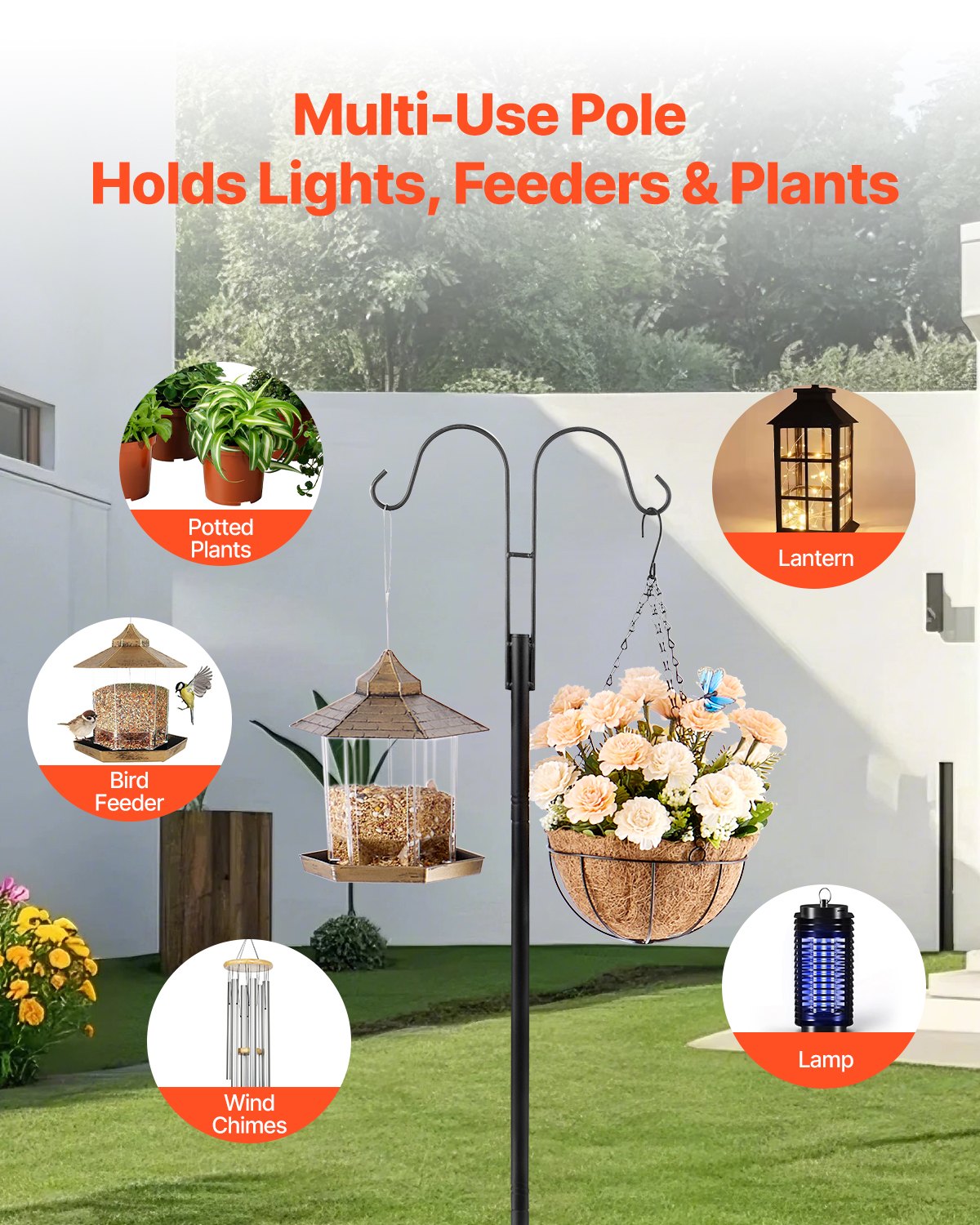 Robust 8-Pack Double Shepherds Hooks: 76-Inch Heavy Duty Garden Poles for Hummingbird Feeders, Plant Baskets & Solar Lights