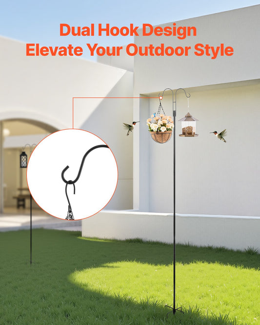 Sturdy 92-Inch Double Shepherds Hooks for Outdoor Use - 8 Pack Heavy Duty Bird Feeder Poles, Garden Hooks for Hummingbird Feeders, Baskets, Solar Lights, Wind Chimes, Rust-Resistant Steel, Easy to Install