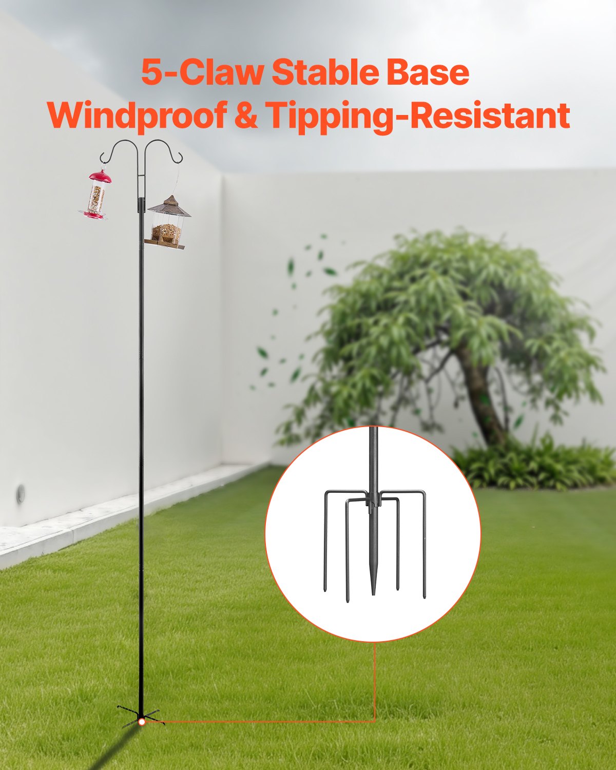 Sturdy 92-Inch Double Shepherds Hooks for Outdoor Use - 8 Pack Heavy Duty Bird Feeder Poles, Garden Hooks for Hummingbird Feeders, Baskets, Solar Lights, Wind Chimes, Rust-Resistant Steel, Easy to Install
