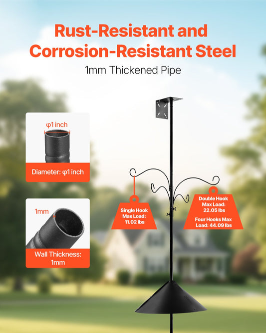 Premium 92" Wild Bird Feeder Station with 4 Hooks & Squirrel Guard, Heavy-Duty Steel Pole, Adjustable Height, Easy Install, Rust-Resistant