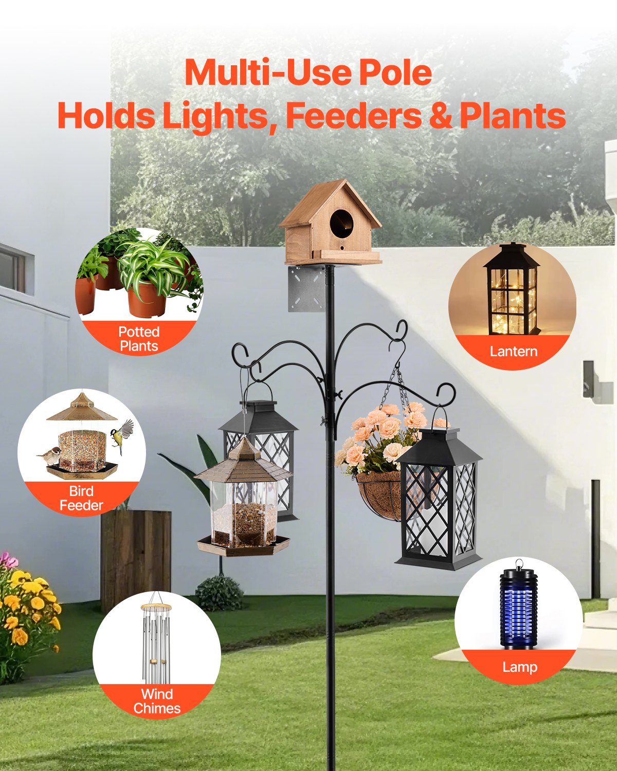 Premium 92" Wild Bird Feeder Station with 4 Hooks & Squirrel Guard, Heavy-Duty Steel Pole, Adjustable Height, Easy Install, Rust-Resistant