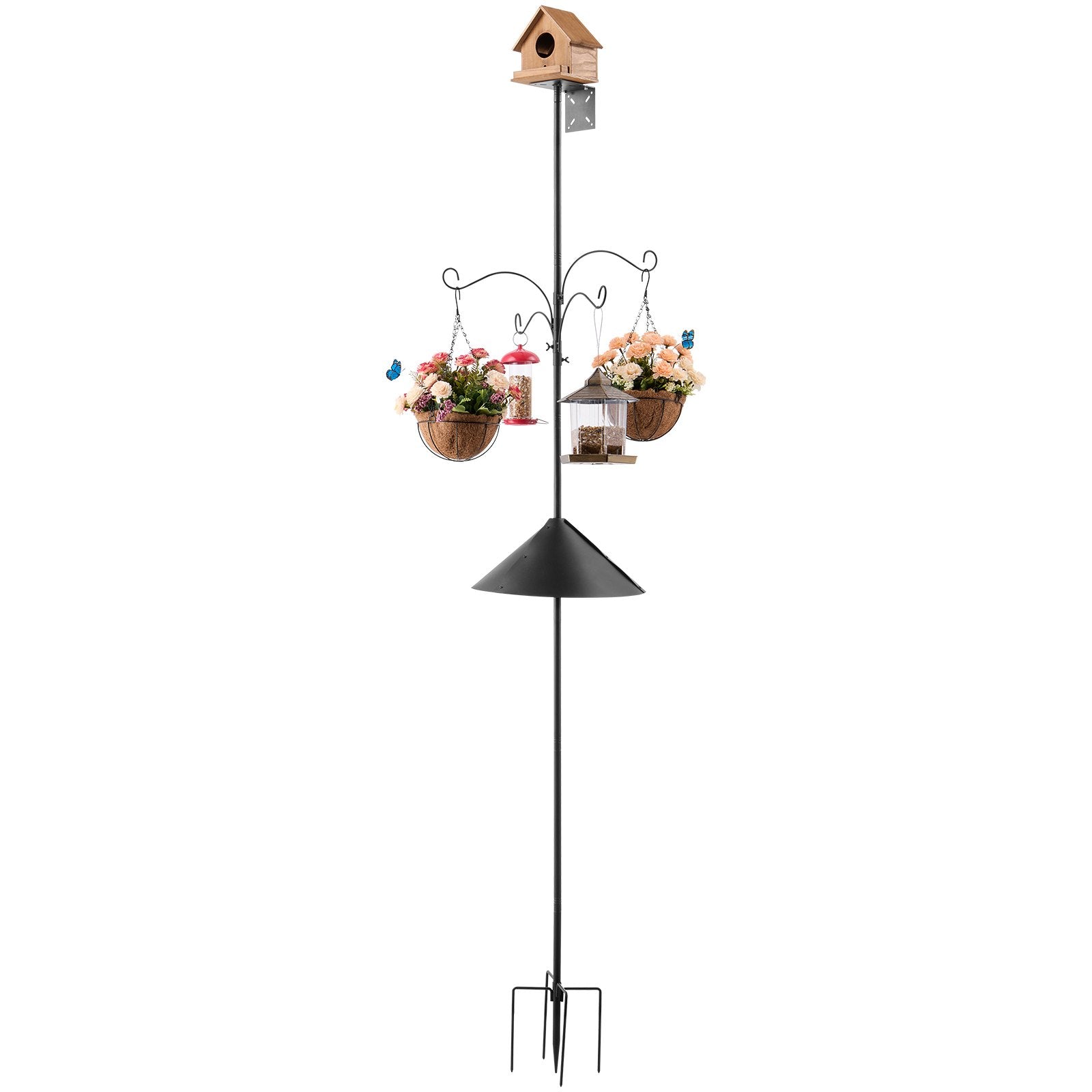 Premium 92" Wild Bird Feeder Station with 4 Hooks & Squirrel Guard, Heavy-Duty Steel Pole, Adjustable Height, Easy Install, Rust-Resistant