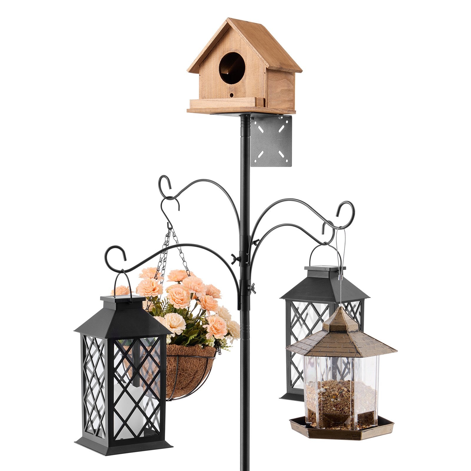 Premium 92" Wild Bird Feeder Station with 4 Hooks & Squirrel Guard, Heavy-Duty Steel Pole, Adjustable Height, Easy Install, Rust-Resistant