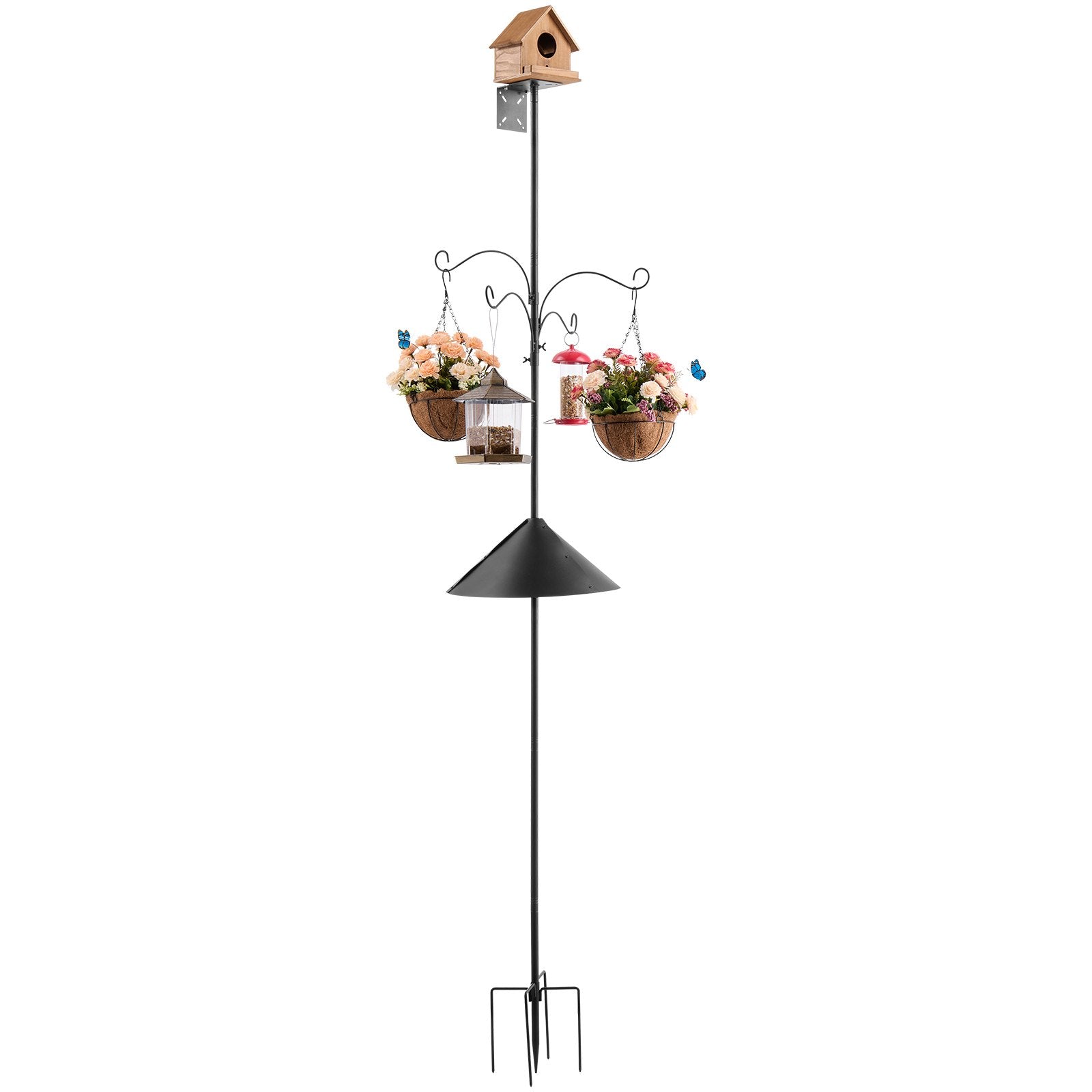 Premium 92" Wild Bird Feeder Station with 4 Hooks & Squirrel Guard, Heavy-Duty Steel Pole, Adjustable Height, Easy Install, Rust-Resistant