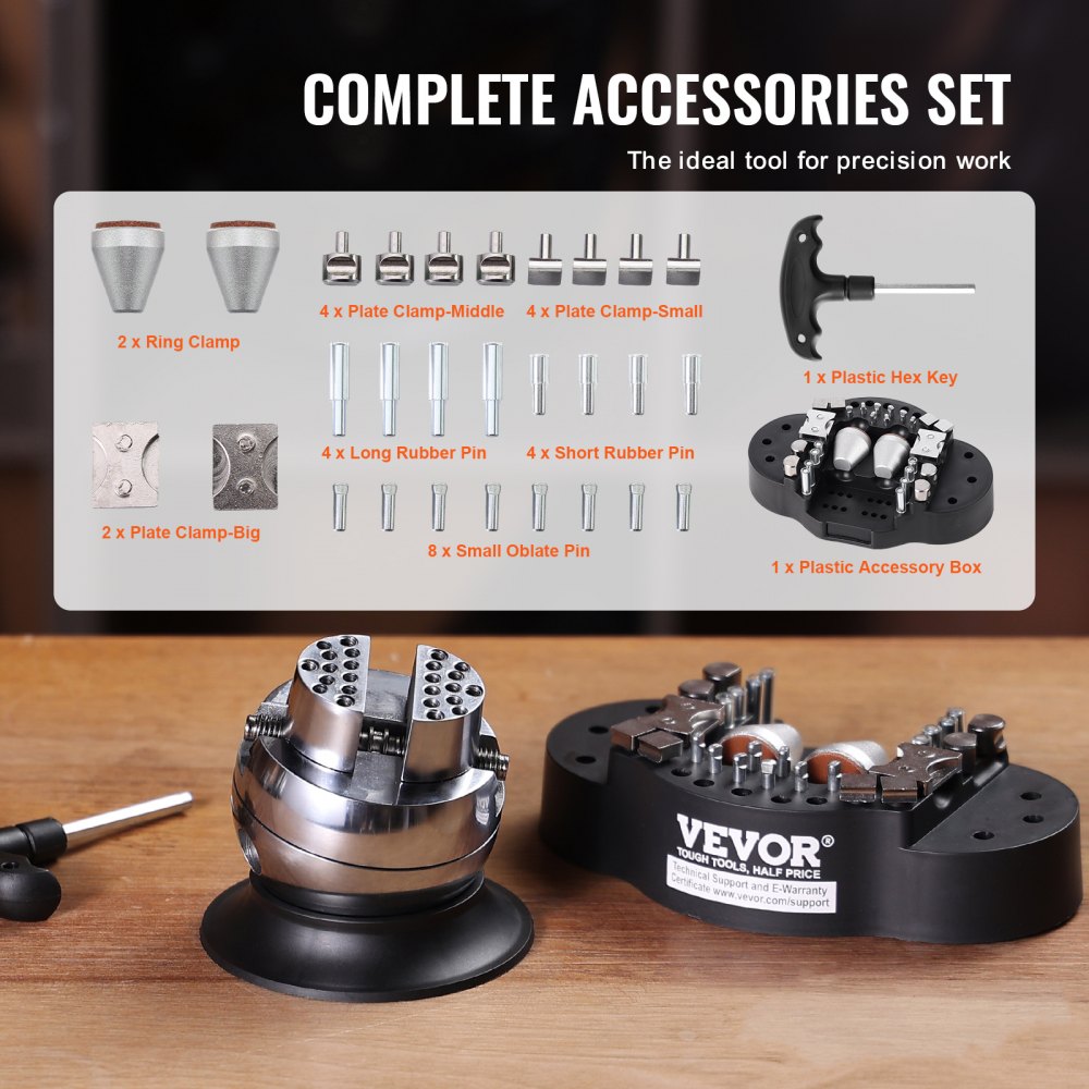 VEVOR Ball Vise 3\" Engraving Setting Tool 360°Rotation Professional Ball Vise 30 PCS Attachment Jewelry Engraving Block Tools Standard Block (3inch)