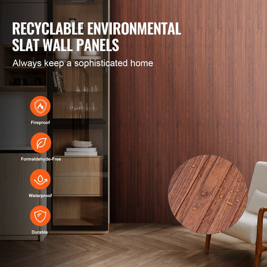 Modern Black Walnut Acoustic Wall Panels, 8-Pack 96"x6" WPC Slat Design for Stylish Decor, Noise Reduction, Faux Wood Accent, Easy Install