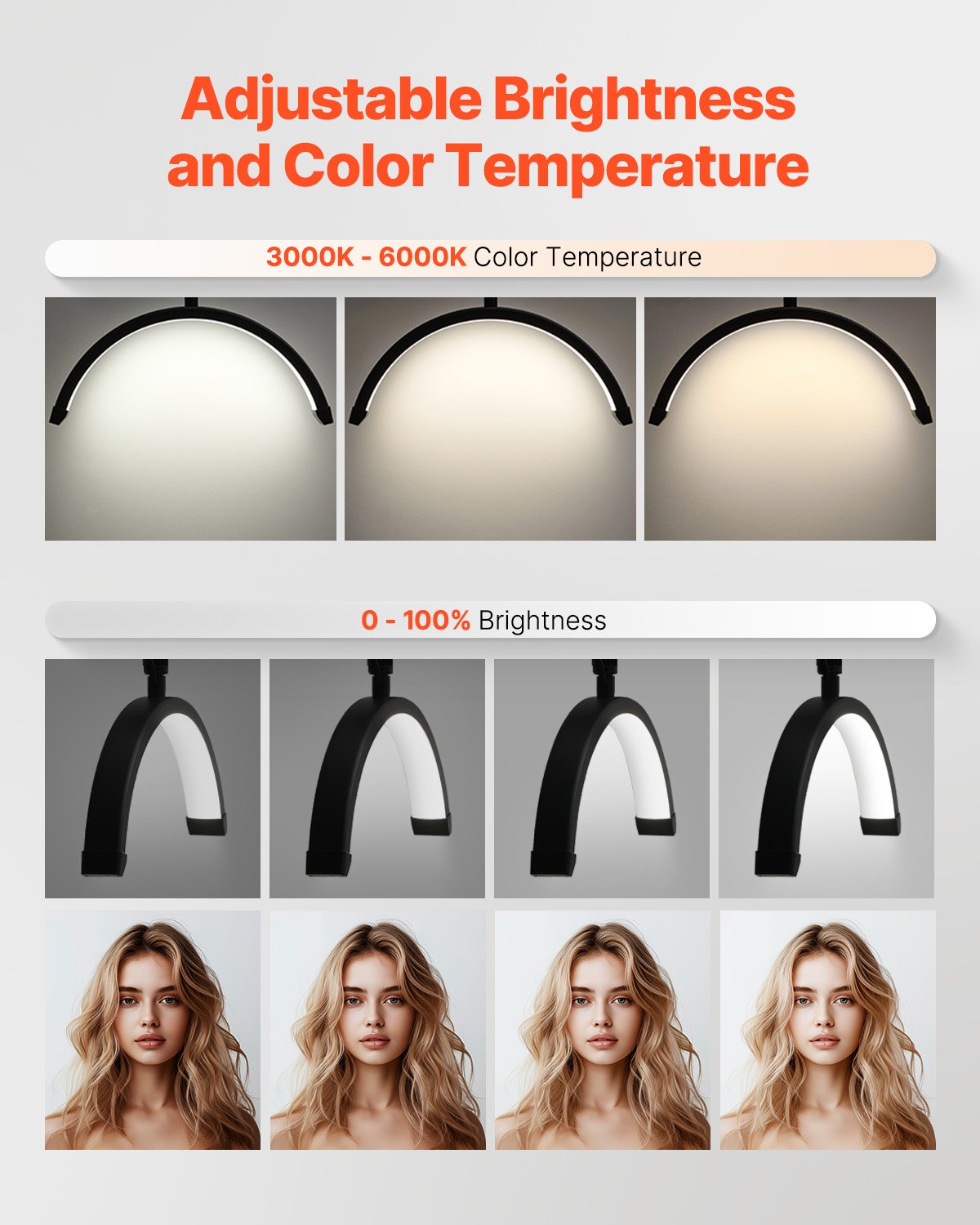 Versatile Half Moon LED Lamp for Estheticians - Floor & Desk Use, Phone Holder, Remote Control, Perfect for Lash Extensions, Beauty, Skincare, Eyebrows, Tattoos