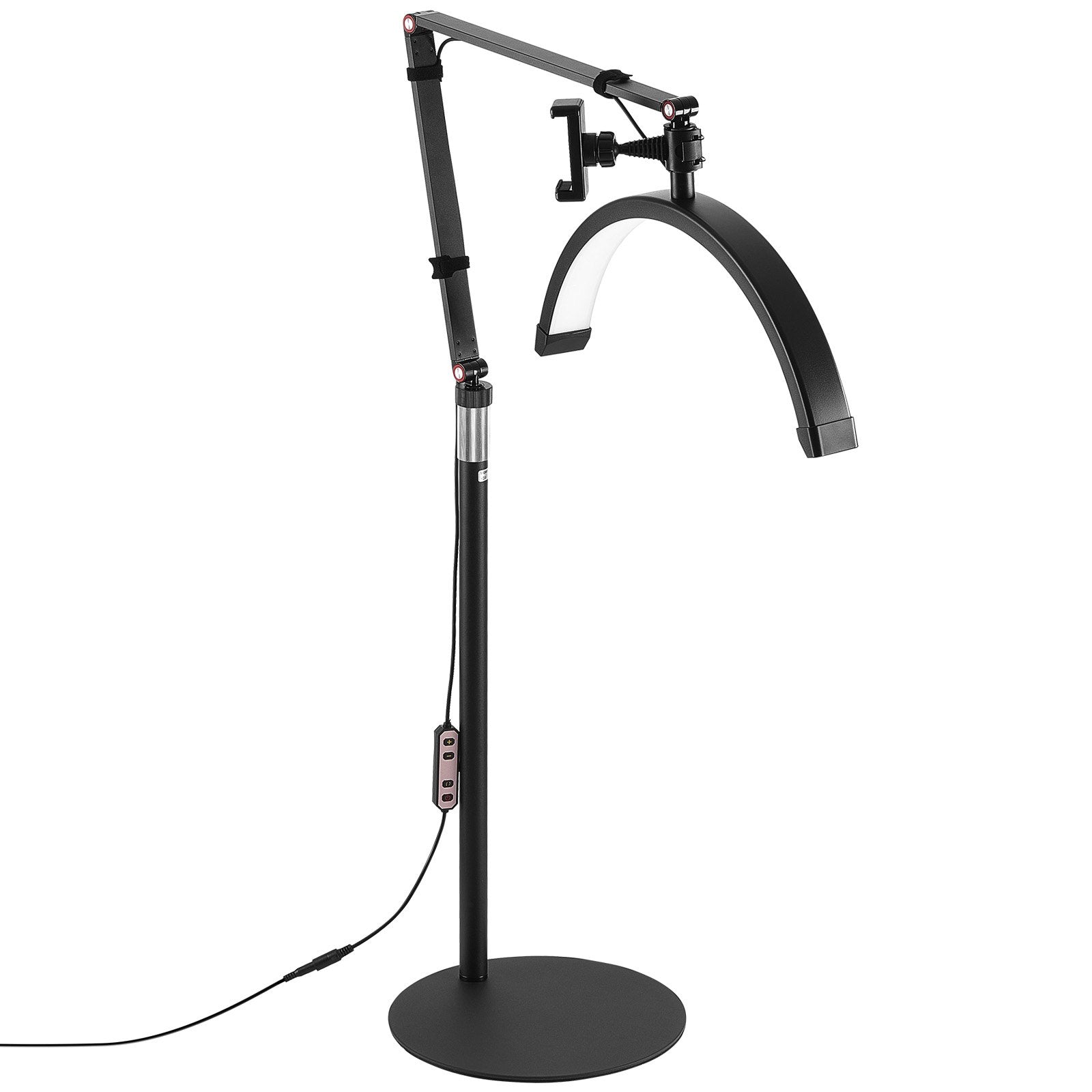 Versatile Half Moon LED Lamp for Estheticians - Floor & Desk Use, Phone Holder, Remote Control, Perfect for Lash Extensions, Beauty, Skincare, Eyebrows, Tattoos
