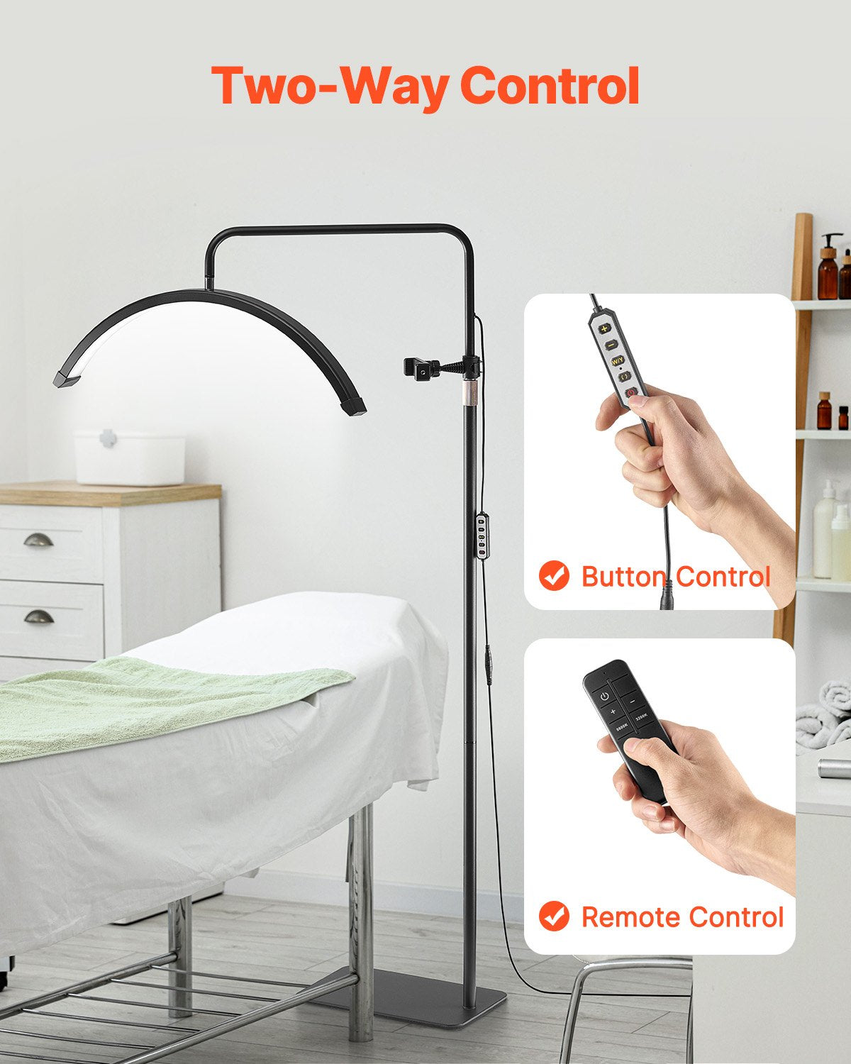 23" Dimmable Half Moon LED Floor Lamp for Estheticians - Lash Light with Phone Holder, Remote; Ideal for Beauty, Skincare, Eyebrows, Tattoos