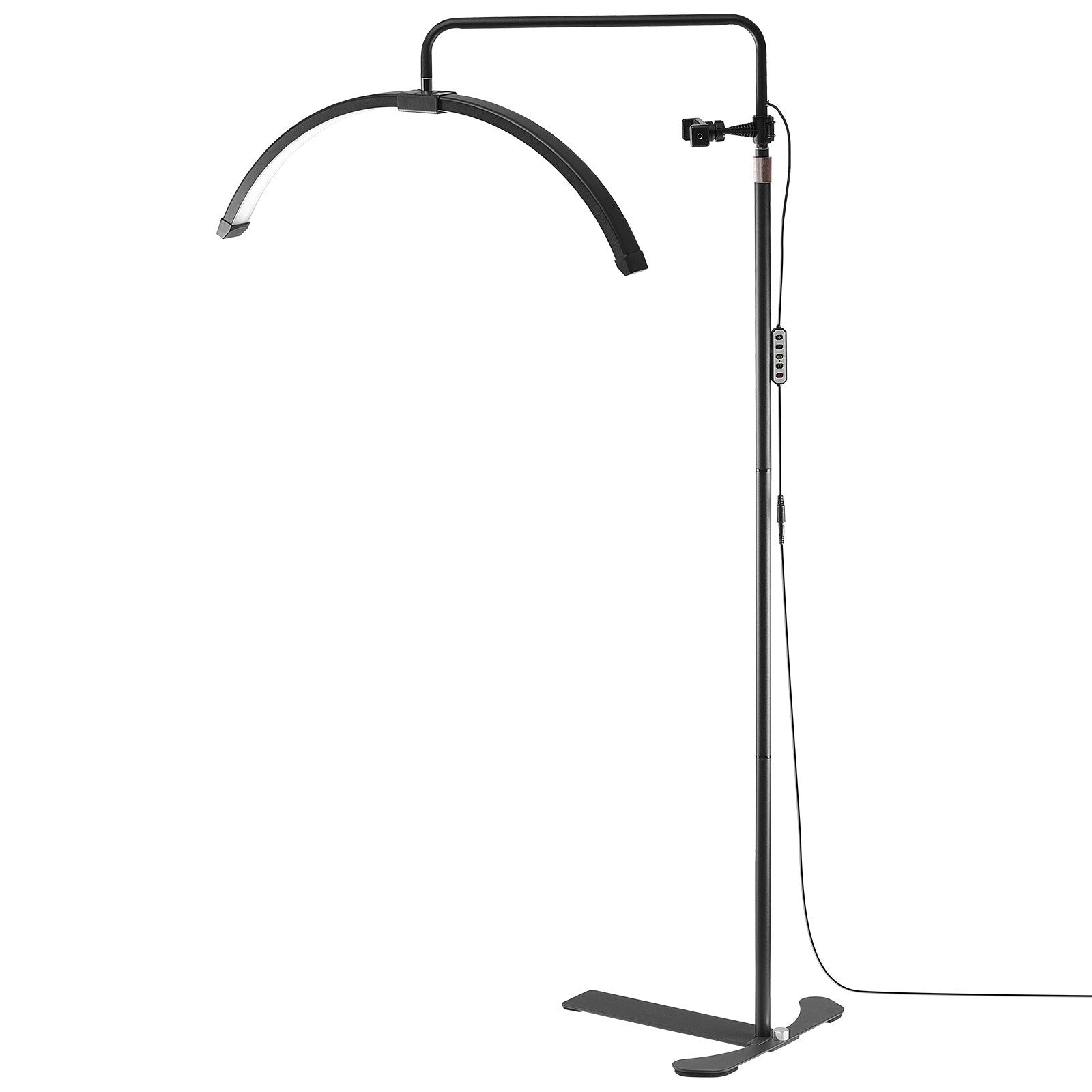 Arched LED Floor Lamp with Remote for Estheticians - 26" Dimmable Lash Light, Phone Holder, Perfect for Eyelash Extensions, Beauty, Skincare, Tattoo Sessions, Adjustable Brightness and Temperature, Black Aluminum Alloy Stand