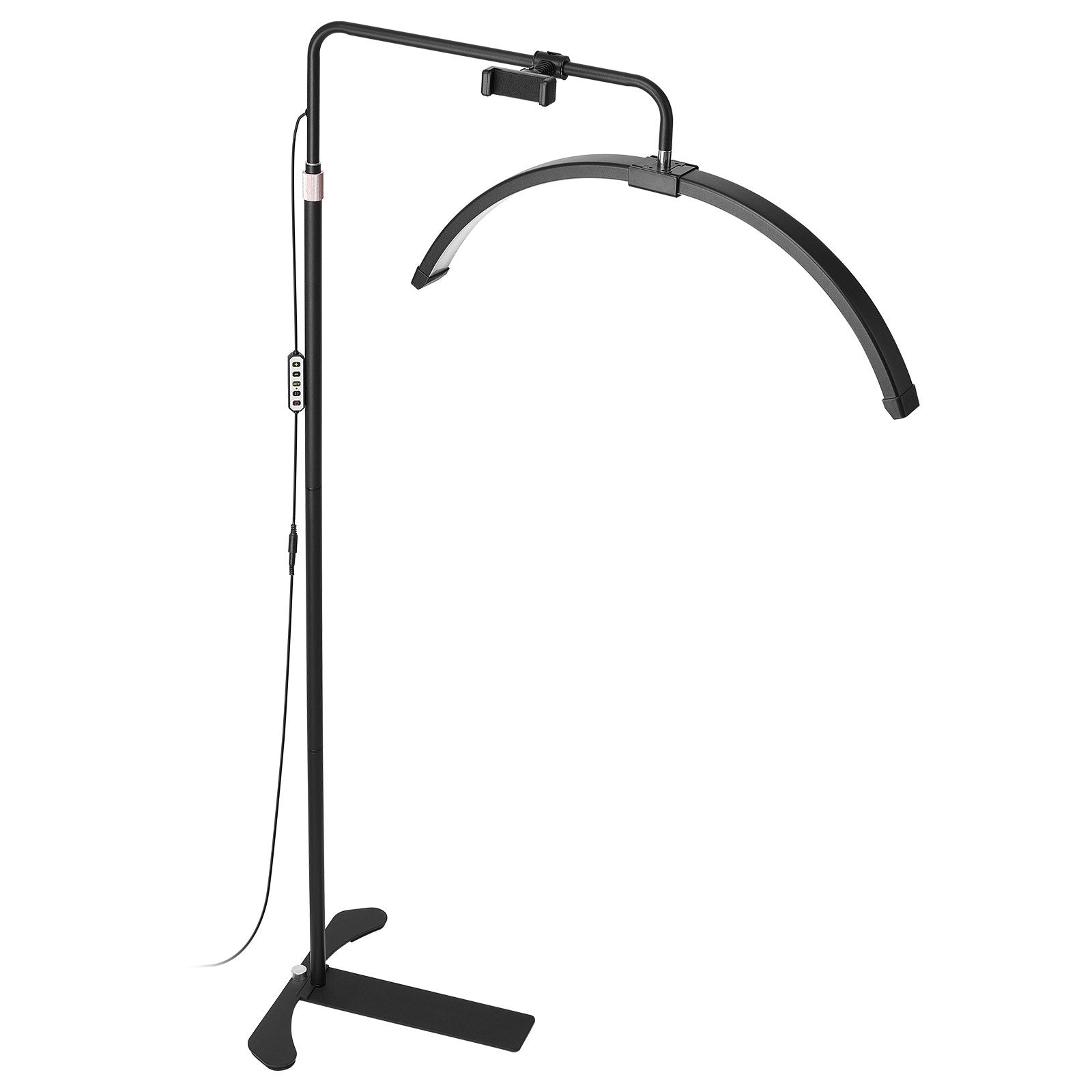 Arched LED Floor Lamp with Remote for Estheticians - 26" Dimmable Lash Light, Phone Holder, Perfect for Eyelash Extensions, Beauty, Skincare, Tattoo Sessions, Adjustable Brightness and Temperature, Black Aluminum Alloy Stand