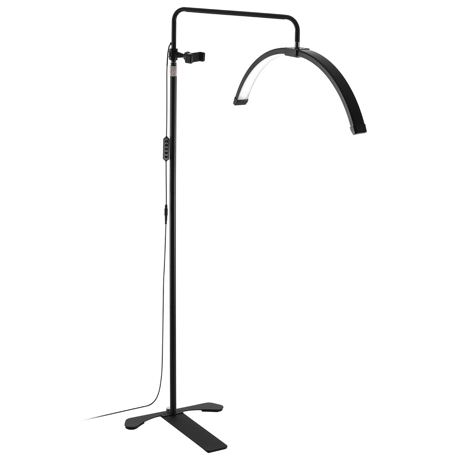 Arched LED Floor Lamp with Remote for Estheticians - 26" Dimmable Lash Light, Phone Holder, Perfect for Eyelash Extensions, Beauty, Skincare, Tattoo Sessions, Adjustable Brightness and Temperature, Black Aluminum Alloy Stand