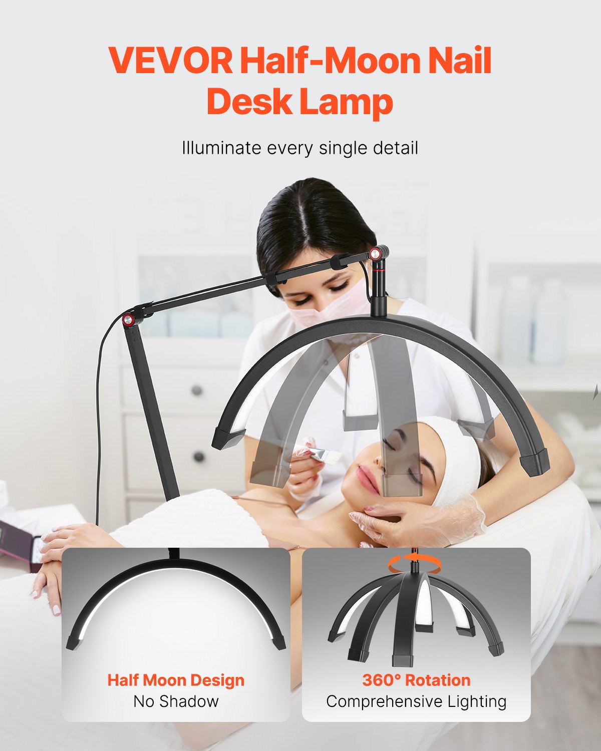 Nail Tech Desk Lamp, 20W Clip-On Lash Light with Phone Holder, Adjustable LED Brightness, Color Temp for Beauty, Tattoo, Eyelash Extensions