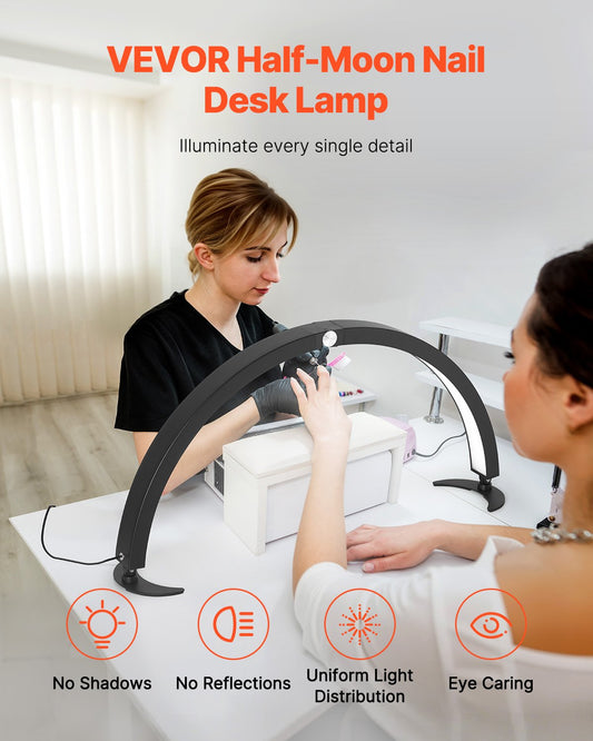 Nail Desk Light with Phone Holder, 40W Half Moon LED Lamp, Adjustable Brightness & Color for Nail Techs, Tattoos, Beauty, Eyelash Extensions