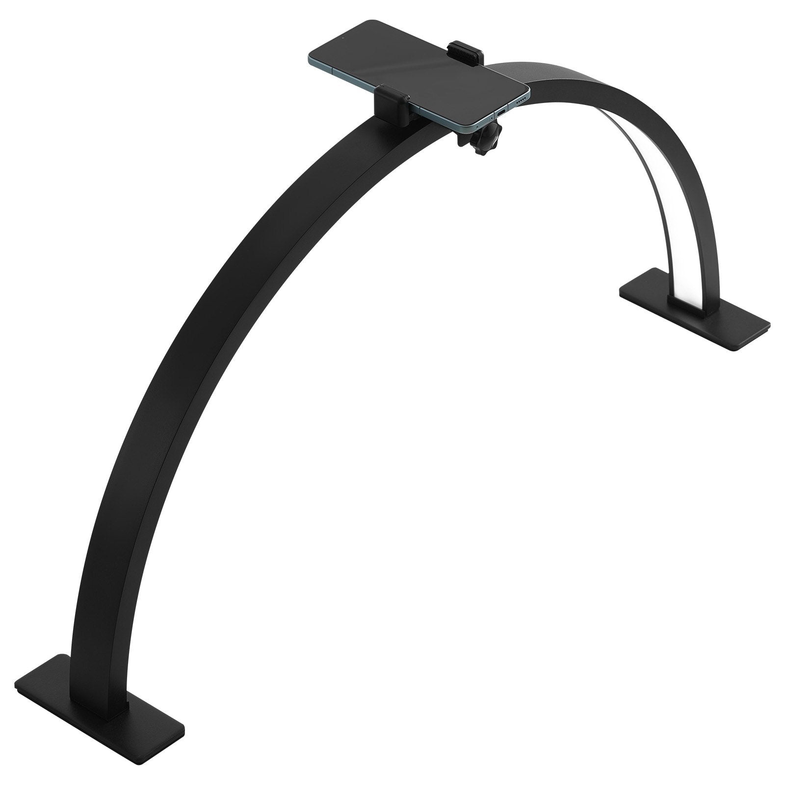 Half Moon Nail Desk Light with Phone Holder, 30W Adjustable LED Lamp for Nail Techs, Tattoo Artists, Beauty & Eyelash Extensions - Customizable Brightness & Color Temperature, Sleek Black Design, Aluminum Alloy Stand