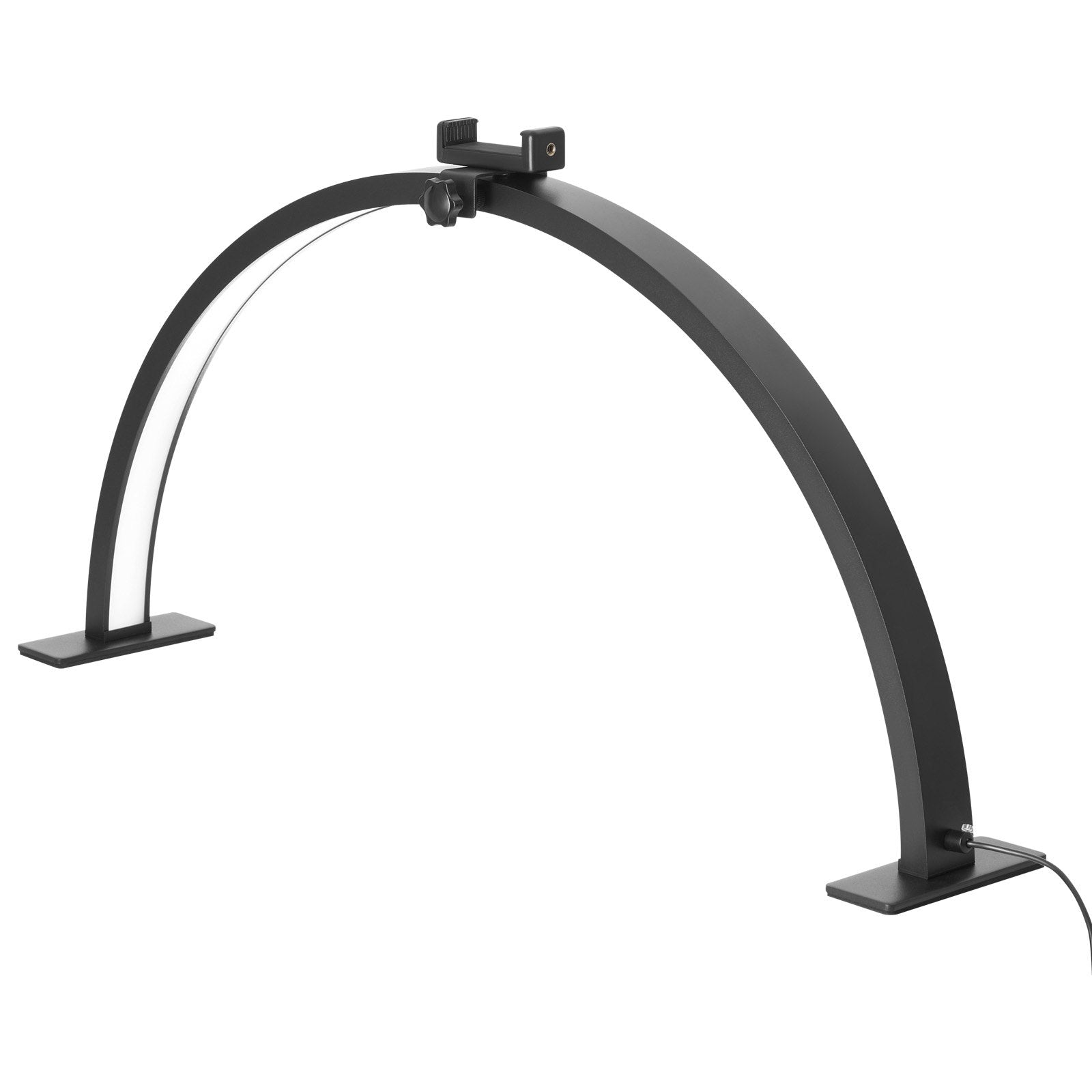 Half Moon Nail Desk Light with Phone Holder, 30W Adjustable LED Lamp for Nail Techs, Tattoo Artists, Beauty & Eyelash Extensions - Customizable Brightness & Color Temperature, Sleek Black Design, Aluminum Alloy Stand