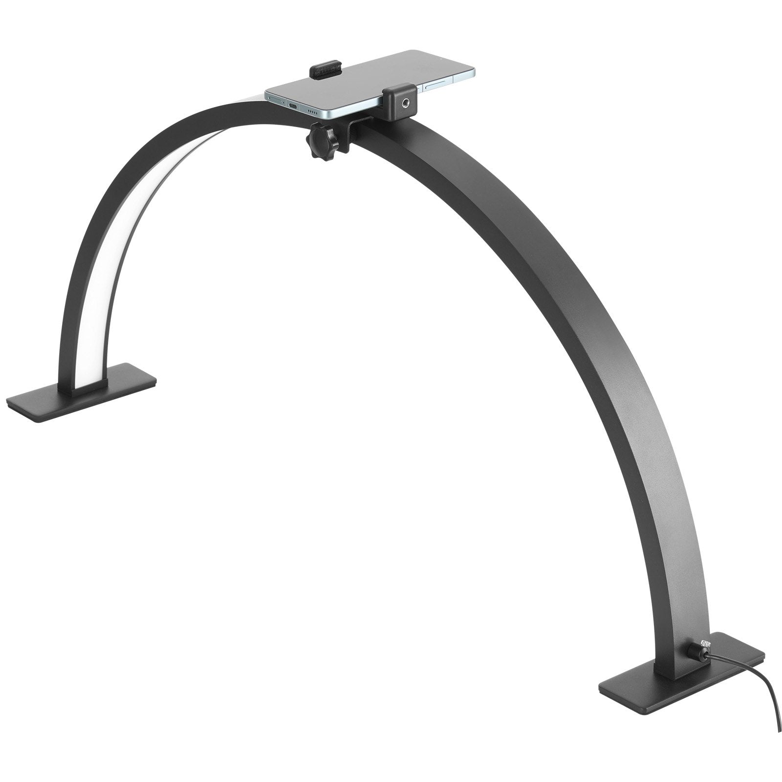Half Moon Nail Desk Light with Phone Holder, 30W Adjustable LED Lamp for Nail Techs, Tattoo Artists, Beauty & Eyelash Extensions - Customizable Brightness & Color Temperature, Sleek Black Design, Aluminum Alloy Stand