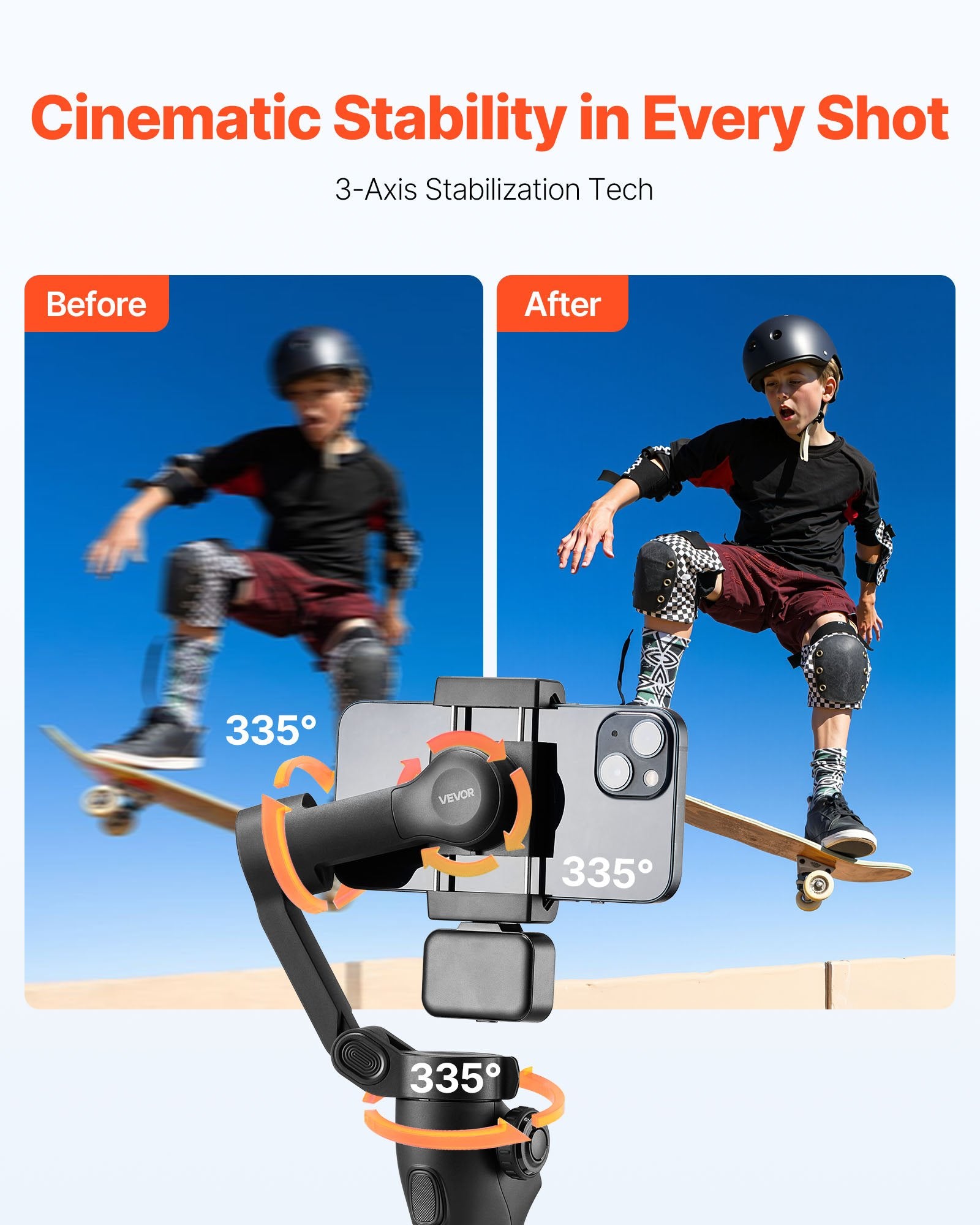 Smartphone Gimbal Stabilizer - 3-Axis Phone Stabilizer with Magnetic Fill Light, Face Tracking, Gesture Control for Vlogging & Video Recording