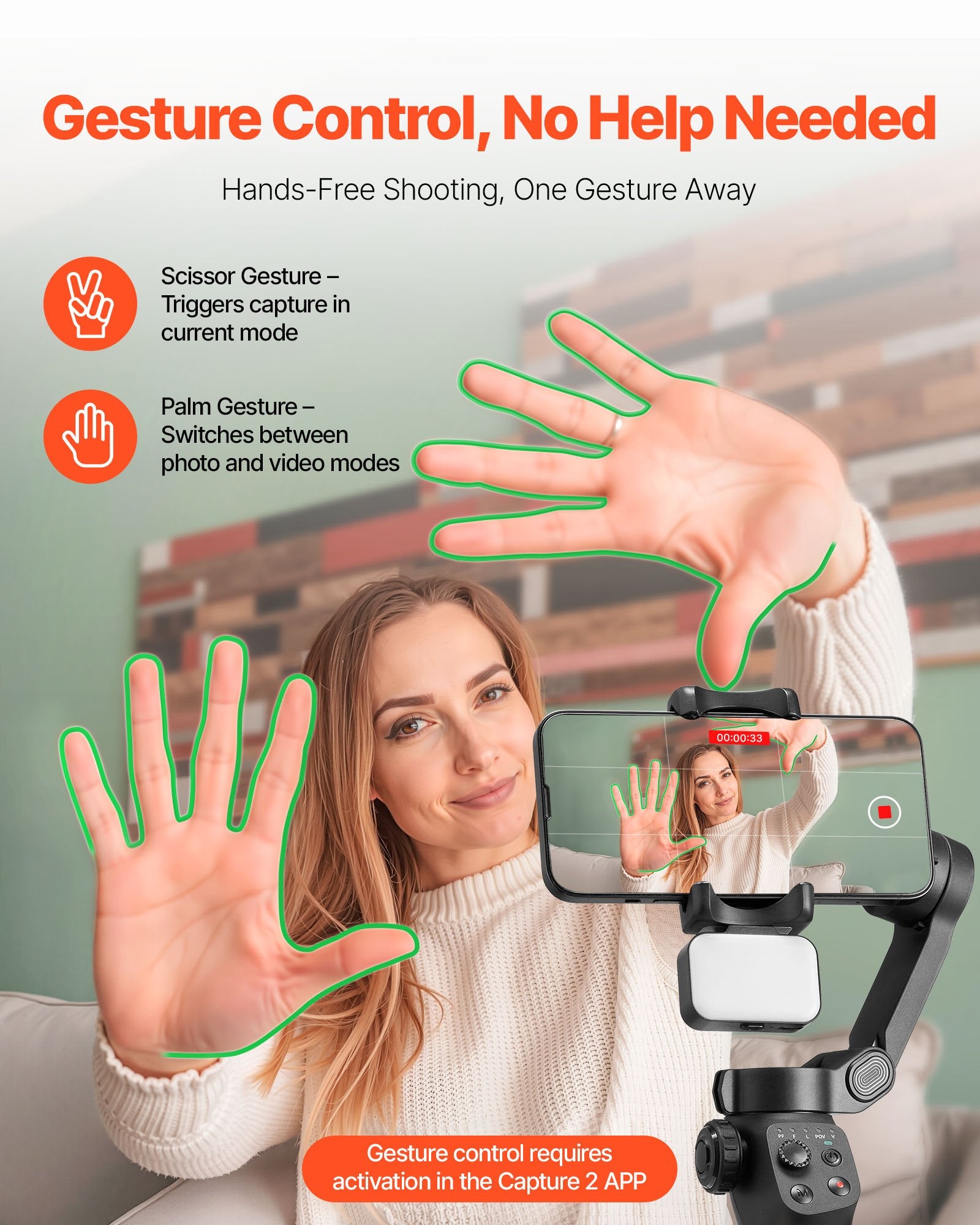 Smartphone Gimbal Stabilizer - 3-Axis Phone Stabilizer with Magnetic Fill Light, Face Tracking, Gesture Control for Vlogging & Video Recording
