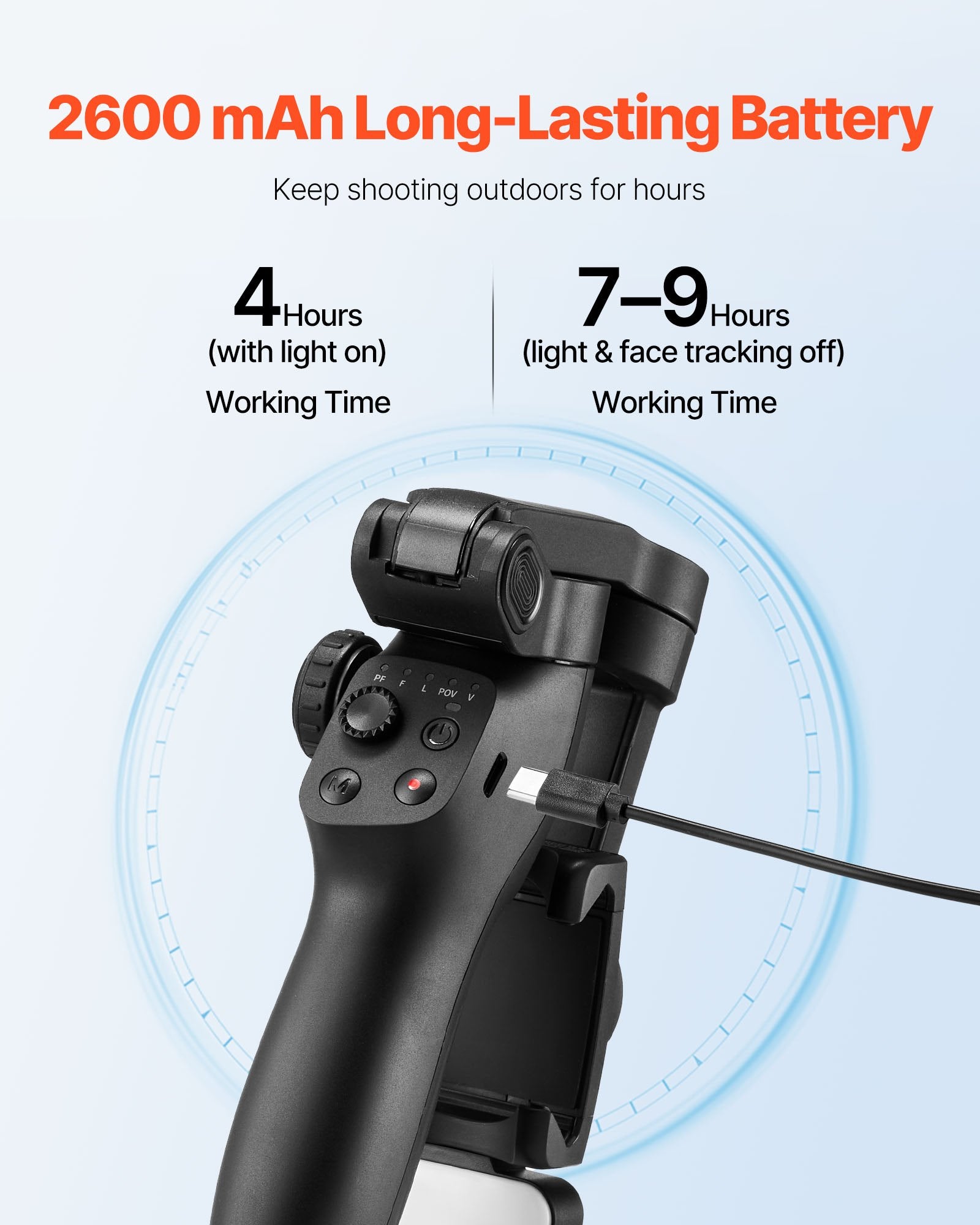 Smartphone Gimbal Stabilizer - 3-Axis Phone Stabilizer with Magnetic Fill Light, Face Tracking, Gesture Control for Vlogging & Video Recording