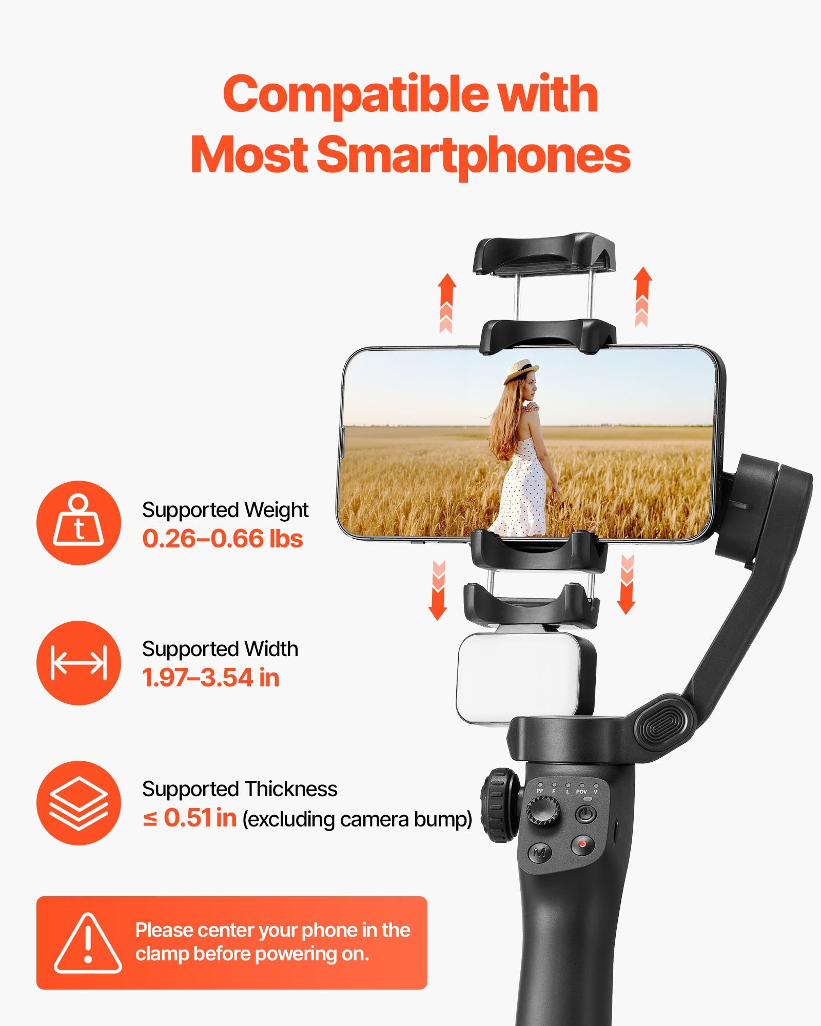 Smartphone Gimbal Stabilizer - 3-Axis Phone Stabilizer with Magnetic Fill Light, Face Tracking, Gesture Control for Vlogging & Video Recording