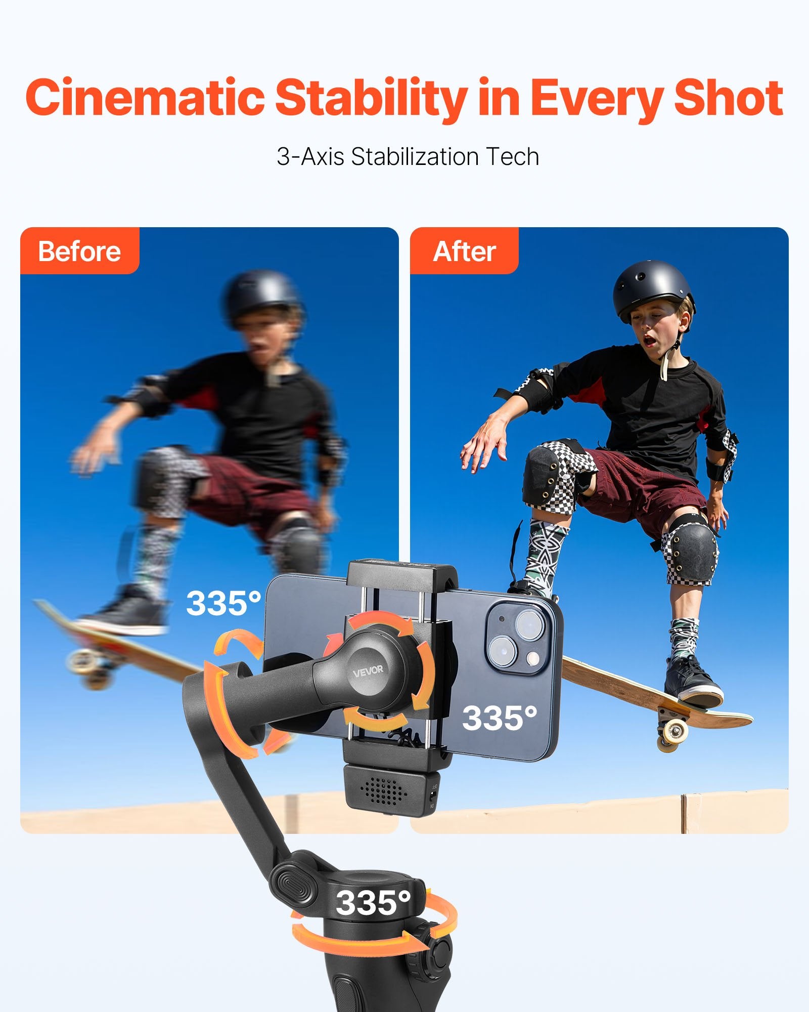 Portable 3-Axis Smartphone Gimbal Stabilizer with AI Tracking, Fill Light, Tripod - Foldable Phone Stabilizer for Android & iPhone Video Recording