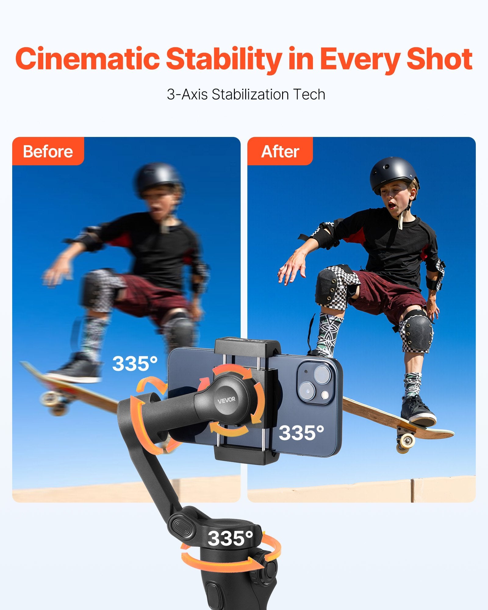 Portable 3-Axis Smartphone Gimbal Stabilizer with Face/Object Tracking, Compatible with Android & iPhone, Foldable Tripod for Video Recording