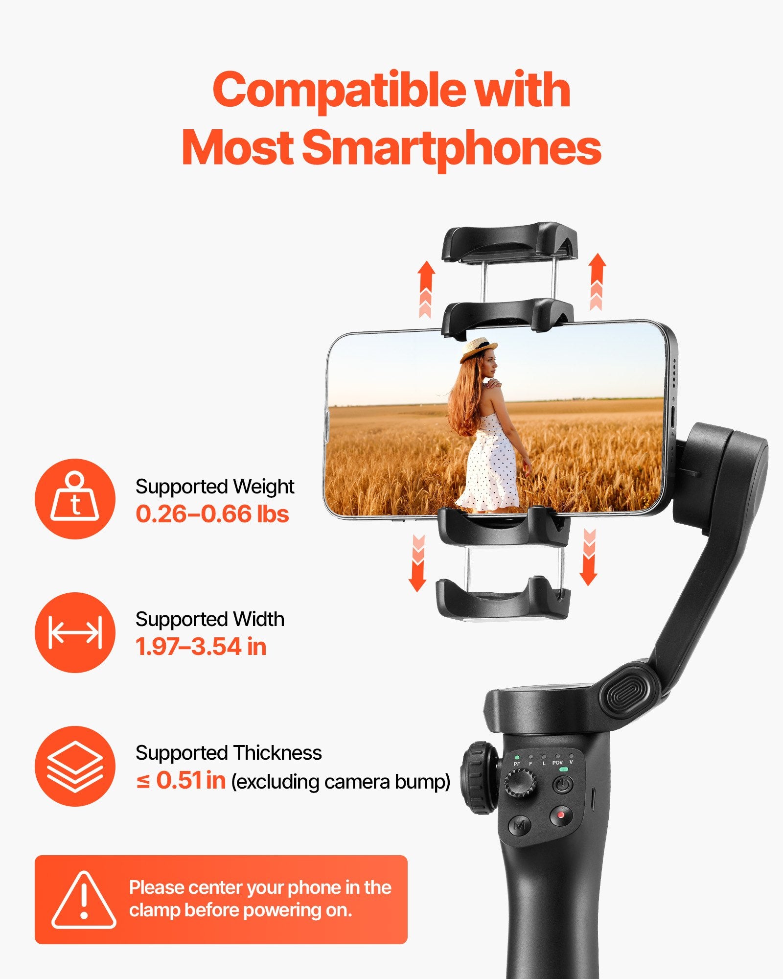 Portable 3-Axis Smartphone Gimbal Stabilizer with Face/Object Tracking, Compatible with Android & iPhone, Foldable Tripod for Video Recording