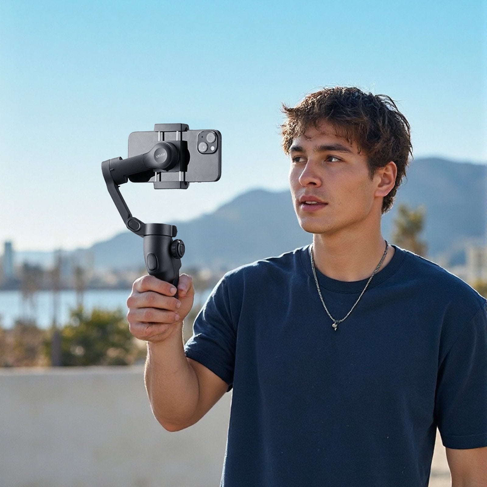 Portable 3-Axis Smartphone Gimbal Stabilizer with Face/Object Tracking, Compatible with Android & iPhone, Foldable Tripod for Video Recording
