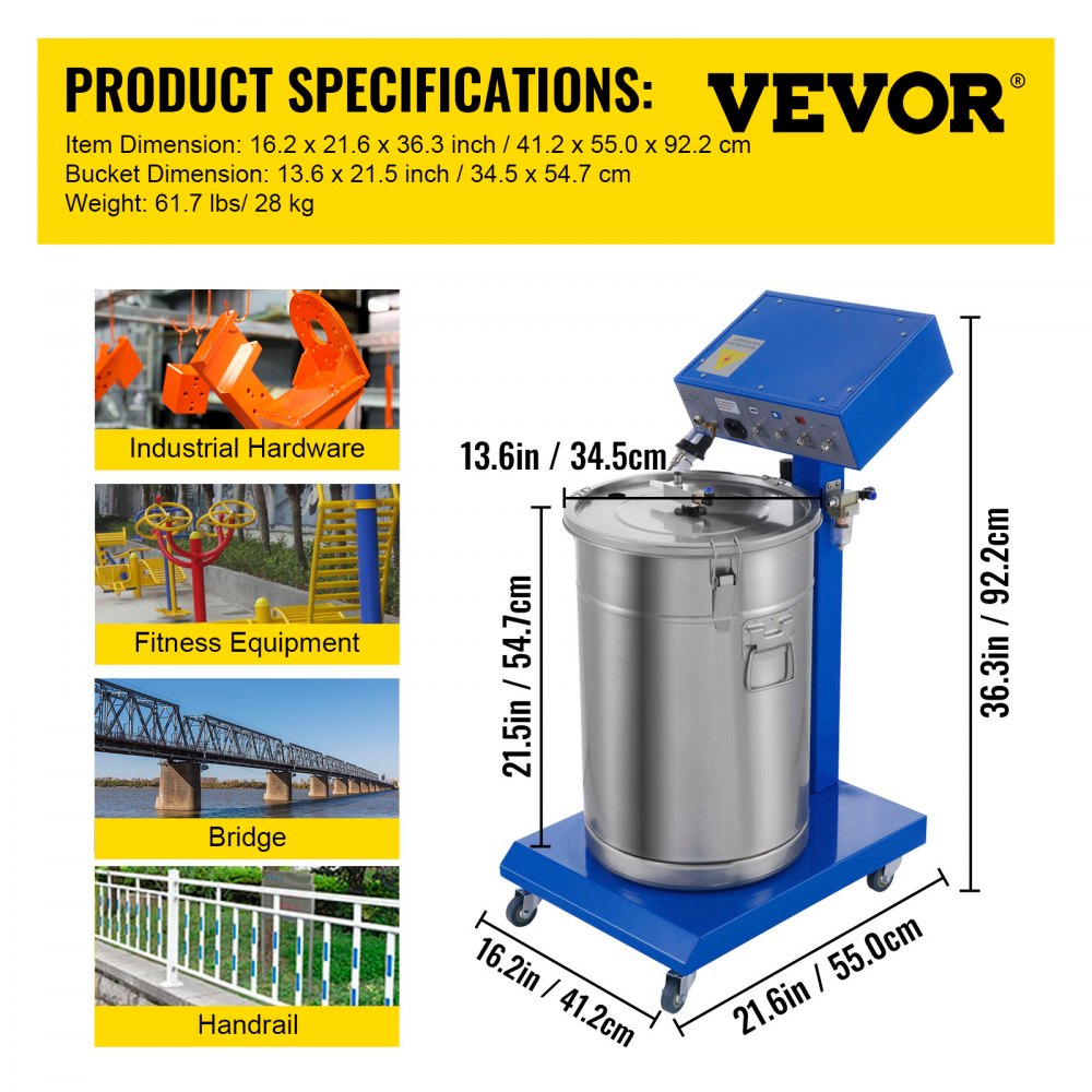 VEVOR Powder Coating Machine 50W 45L Capacity Electrostatic Powder Coating Machine Spraying Gun Paint 450g per Min WX-958 Powder Coating System