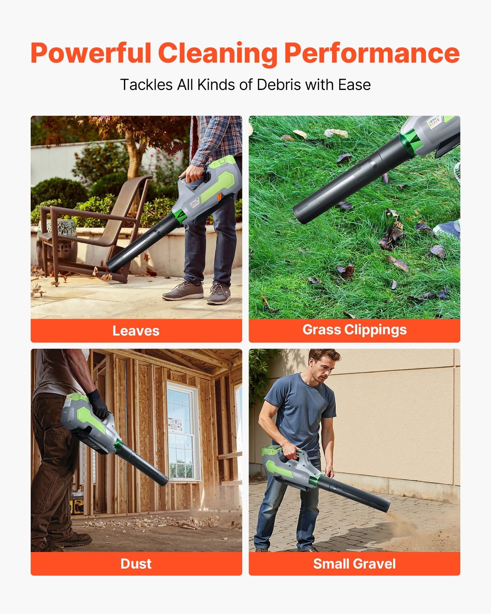 60V Cordless Leaf Blower with Fast Charging, Quiet Operation, 3-Speed Control, 650 CFM, 125 MPH for Efficient Lawn Care and Leaf Cleanup