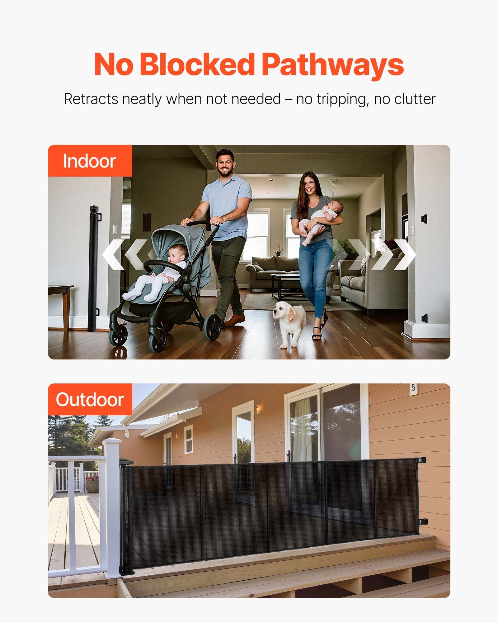 Title: Extra Wide Retractable Baby Gate - 122"x31.3", Reinforced Fiberglass, Mesh Dog Barrier for Decks, Doorways, Garages, Indoor Use, Black