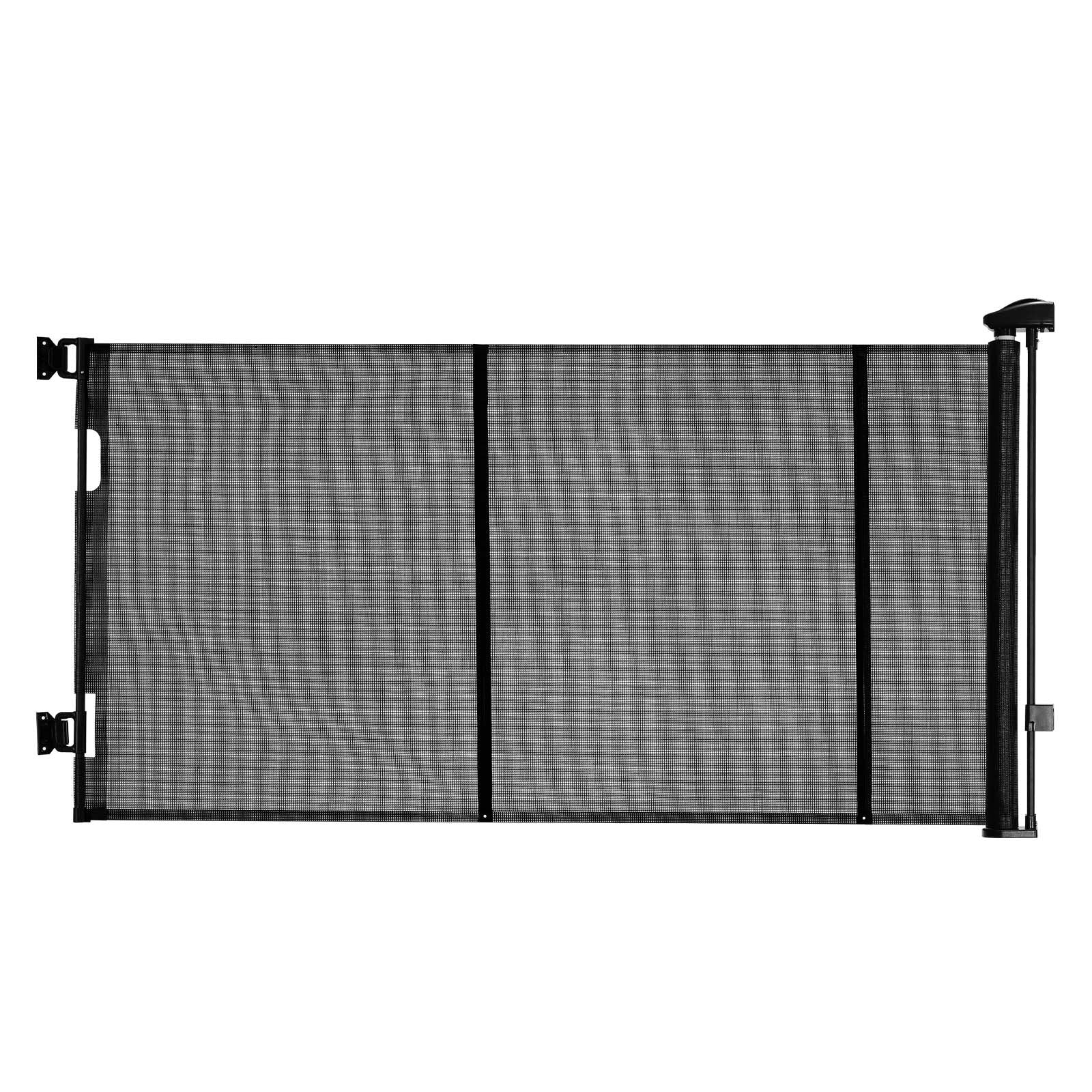 Title: Extra Wide Retractable Baby Gate - 122"x31.3", Reinforced Fiberglass, Mesh Dog Barrier for Decks, Doorways, Garages, Indoor Use, Black