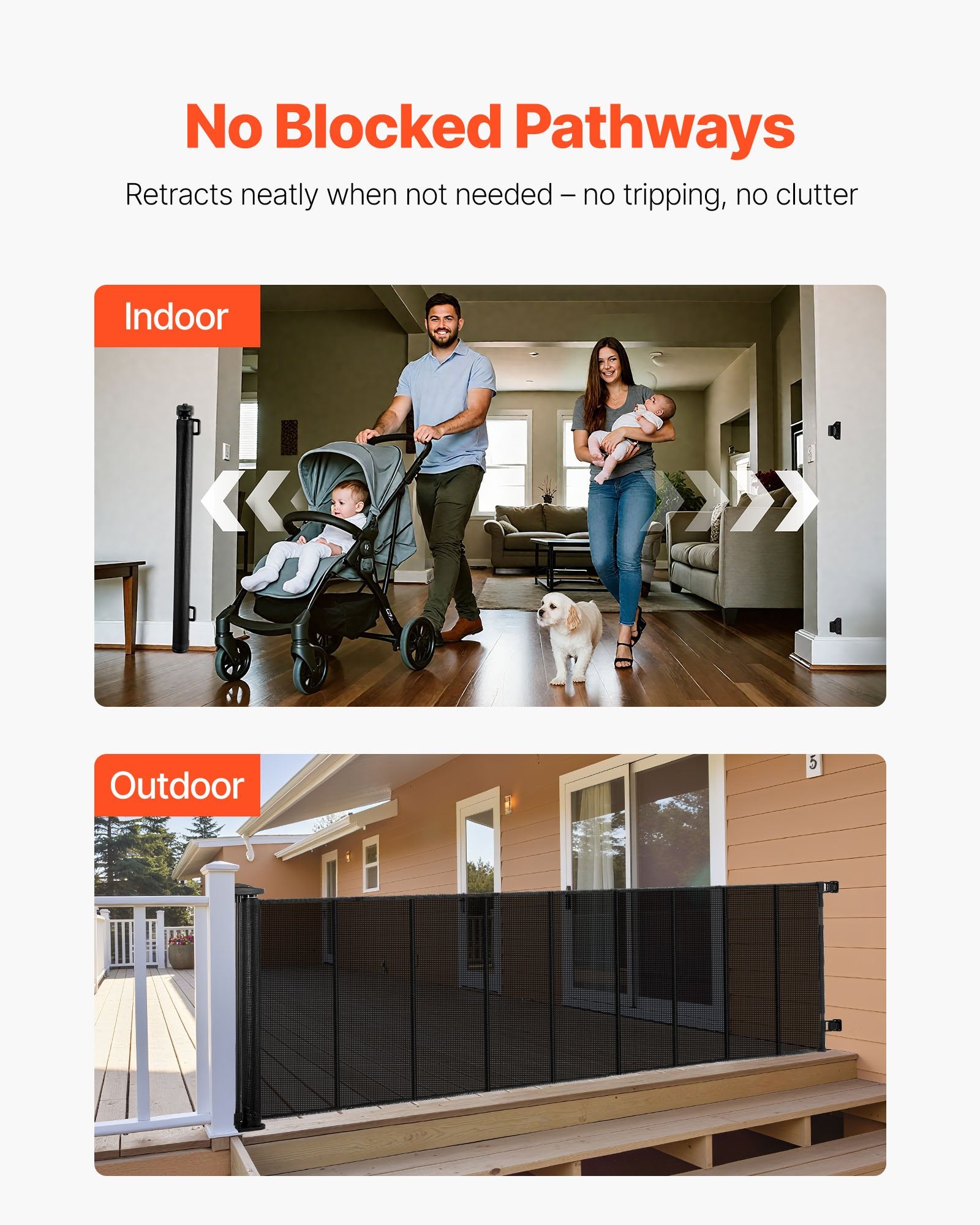 Extra Wide Retractable Baby Gate - 163.3" x 39", Reinforced Fiberglass & Mesh Design, Ideal for Decks, Doorways, Indoor & Outdoor Use, Black