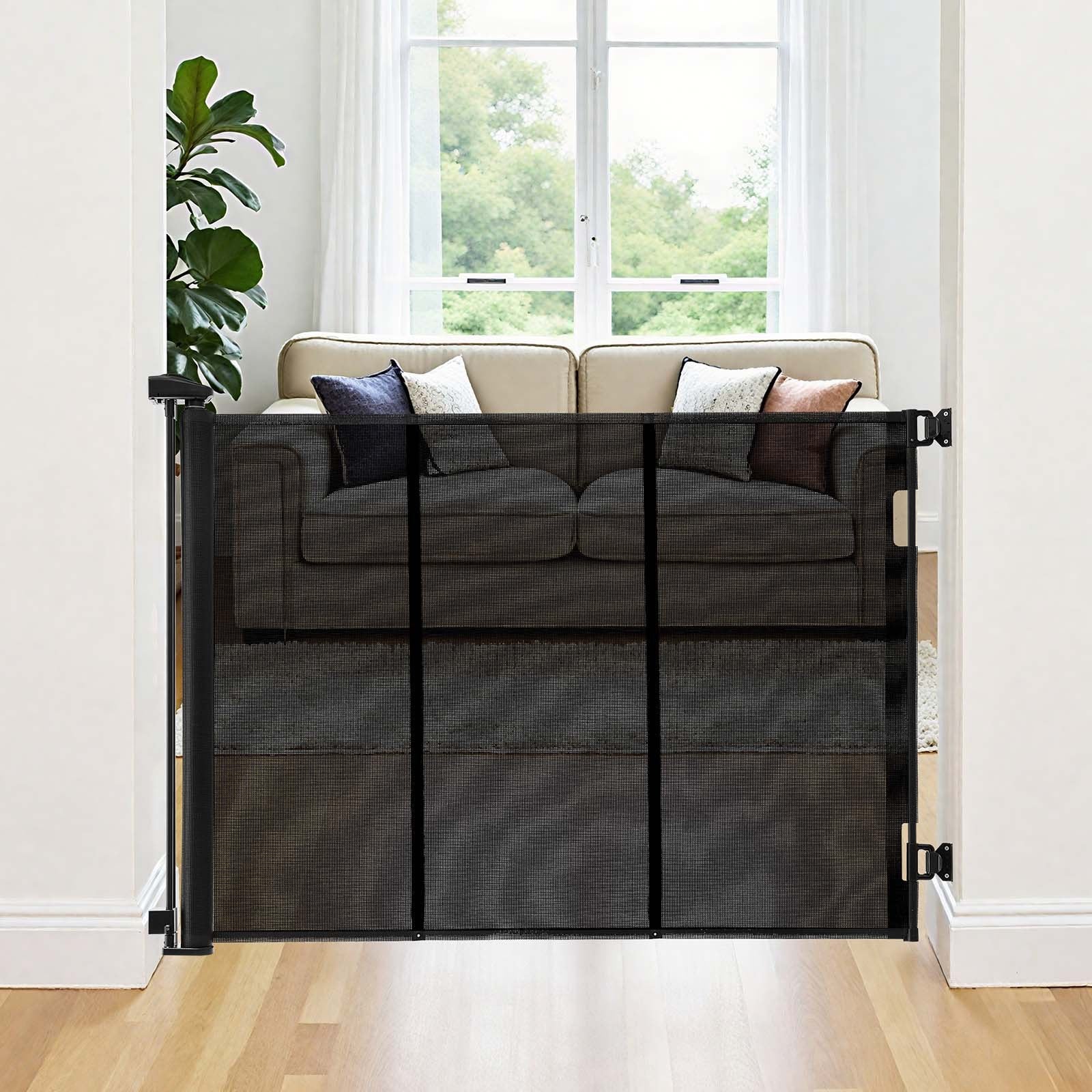 Extra Wide Retractable Baby Gate - 163.3" x 39", Reinforced Fiberglass & Mesh Design, Ideal for Decks, Doorways, Indoor & Outdoor Use, Black