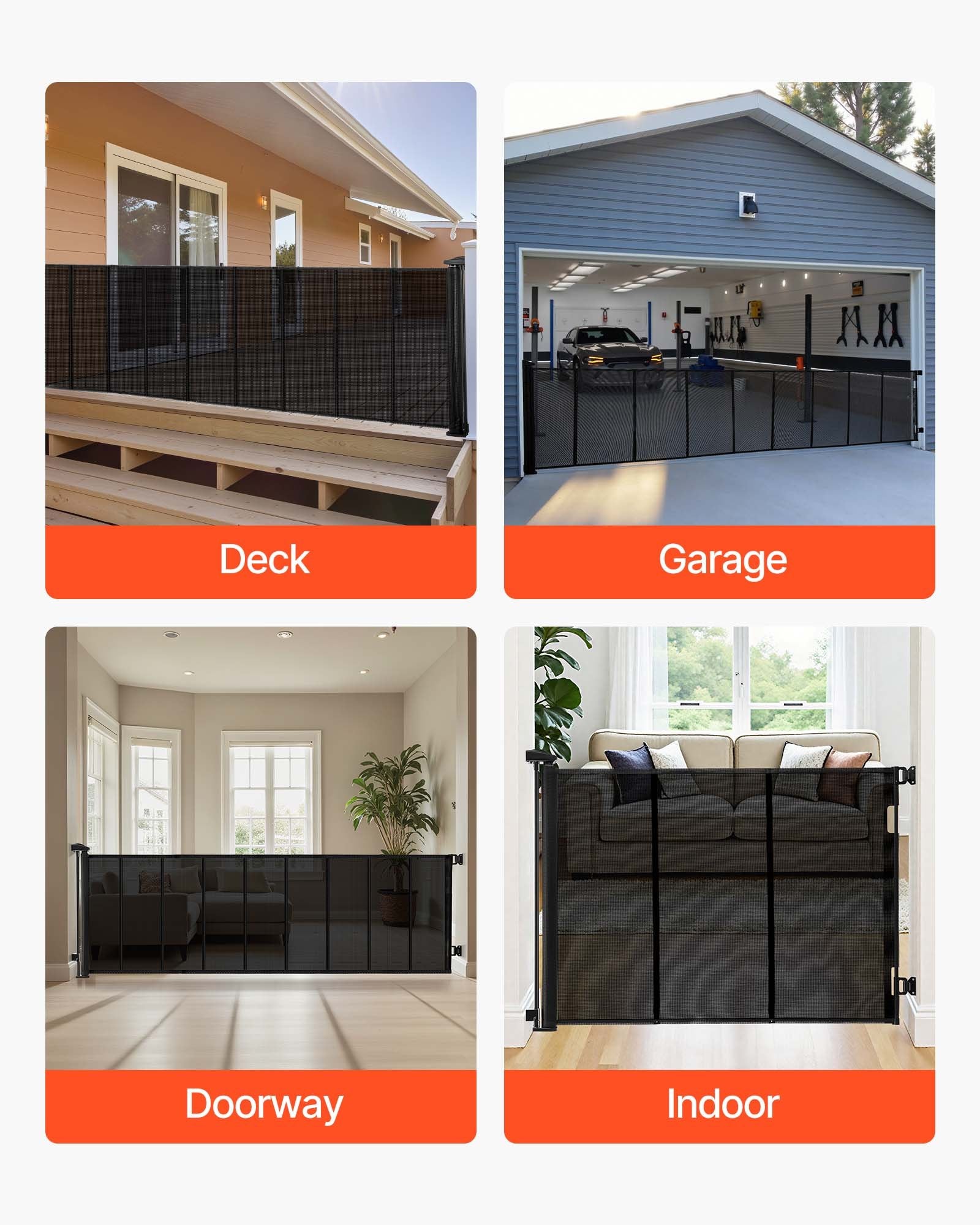 Retractable Baby and Pet Safety Gate, Extra Wide 202.7" x 39" Tall, Reinforced Fiberglass Mesh for Indoor/Outdoor Use, Ideal for Decks, Doorways, Garages, Black